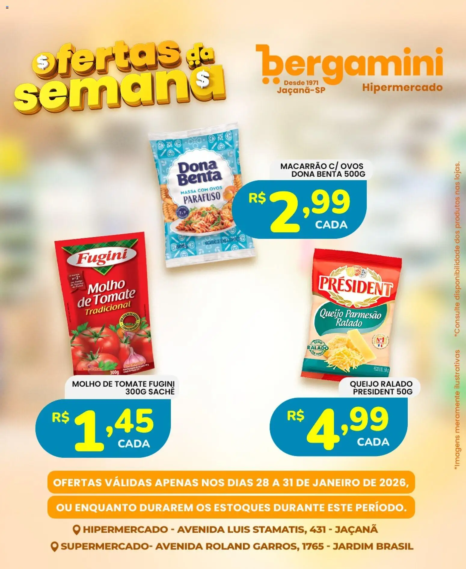 Supermercado Bergamini Folheto - válido de 28.01.2026 | Página: 13 | Produtos: Queijo, Ovos, Queijo ralado, Macarrão