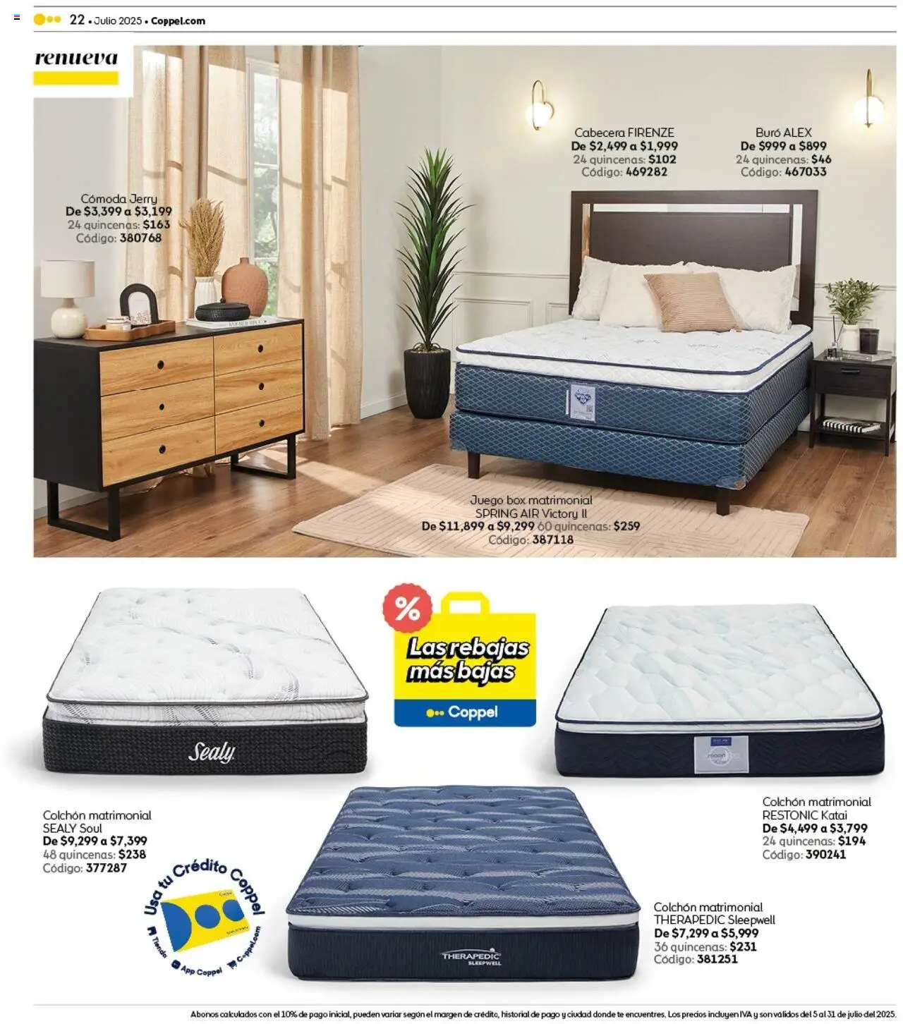 Nuevas ofertas de Coppel válidas en toda la República Mexicana desde el 05.07.2025. ¡Encuentra las mejores ofertas en Coppel catálogo Rebajas! | Página: 22 | Productos: Cabecera, Colchón, Buró, Té
