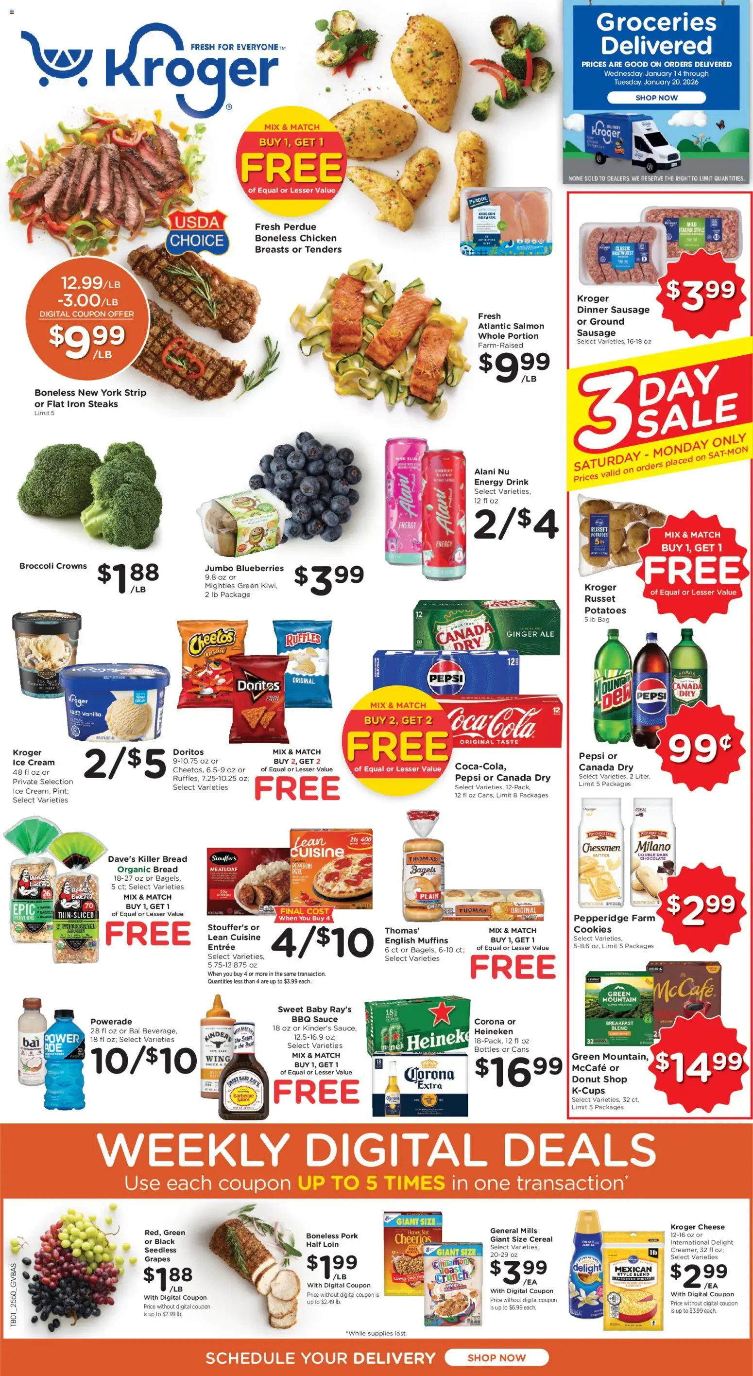 Kroger Ad - valid from 14.01.2026 | Page: 1 | Products: Ginger, Coffee, Potatoes, Iron