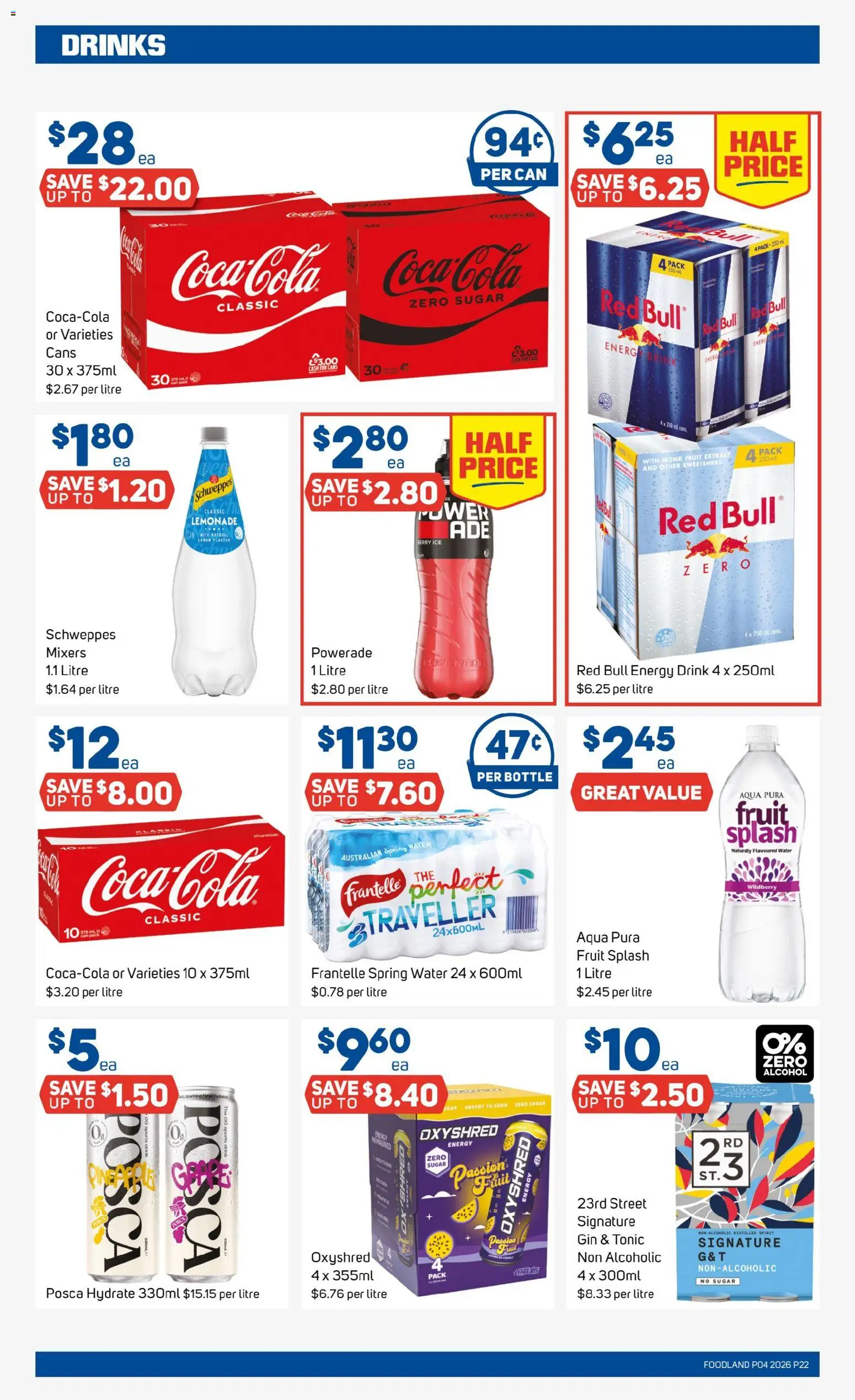 Foodland catalogue - valid from 21.01.2026 | Page: 22 | Products: Energy drink, Water, Sugar, Lemon