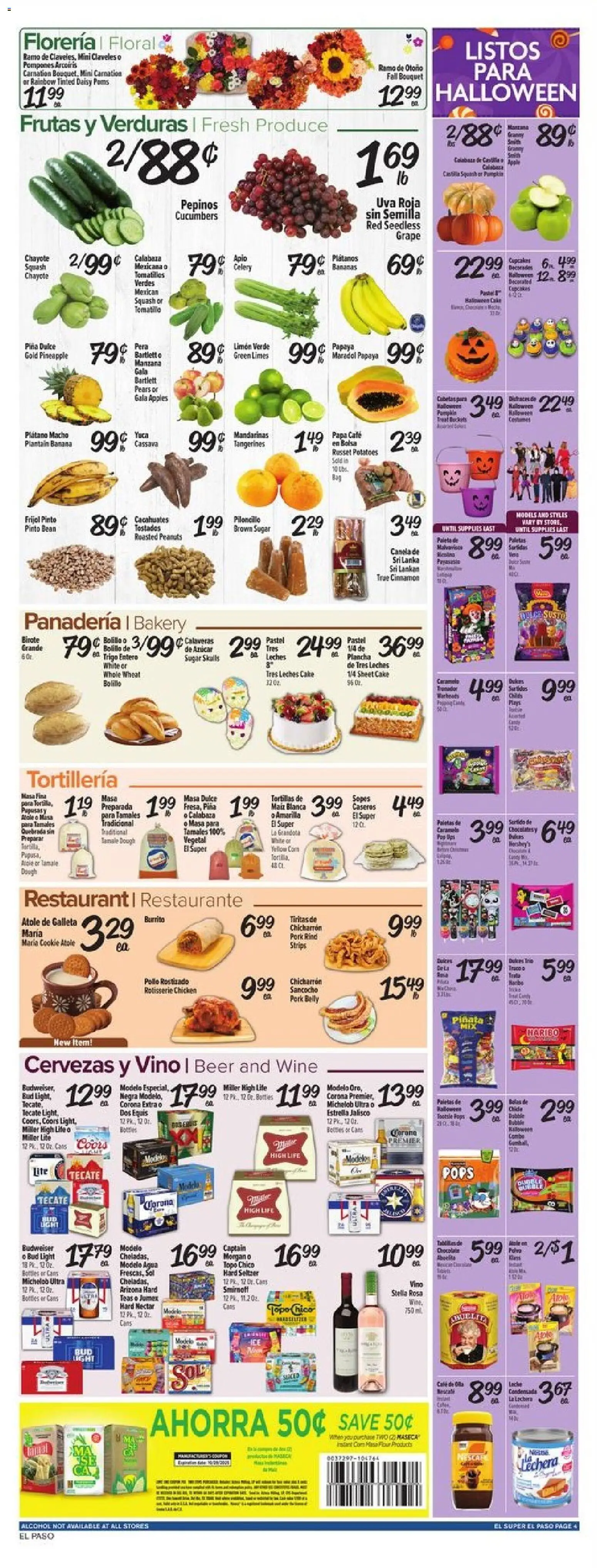 El Super Weekly Ad - TX - valid from 22.10.2025 | Page: 4 | Products: Chocolate, Pineapple, Tangerines, Cucumbers