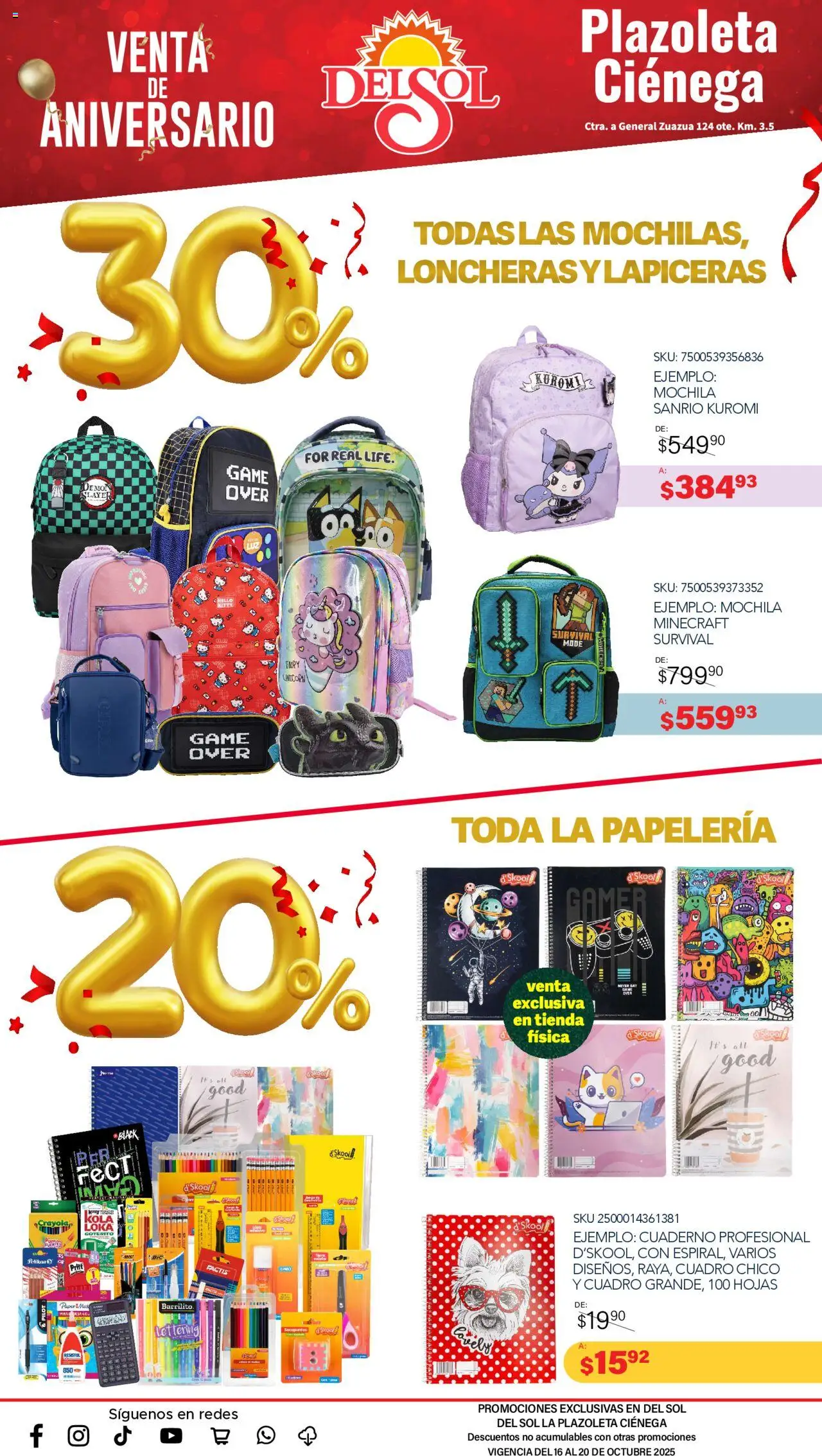 Nuevas ofertas de Del Sol y Woolworth válidas en toda la República Mexicana desde el 16.10.2025. ¡Encuentra las mejores ofertas en Del Sol y Woolworth - Catálogo Aniversario Apertura Del Sol Ciénega! | Página: 4 | Productos: Cuadro, Mochila, Cuaderno