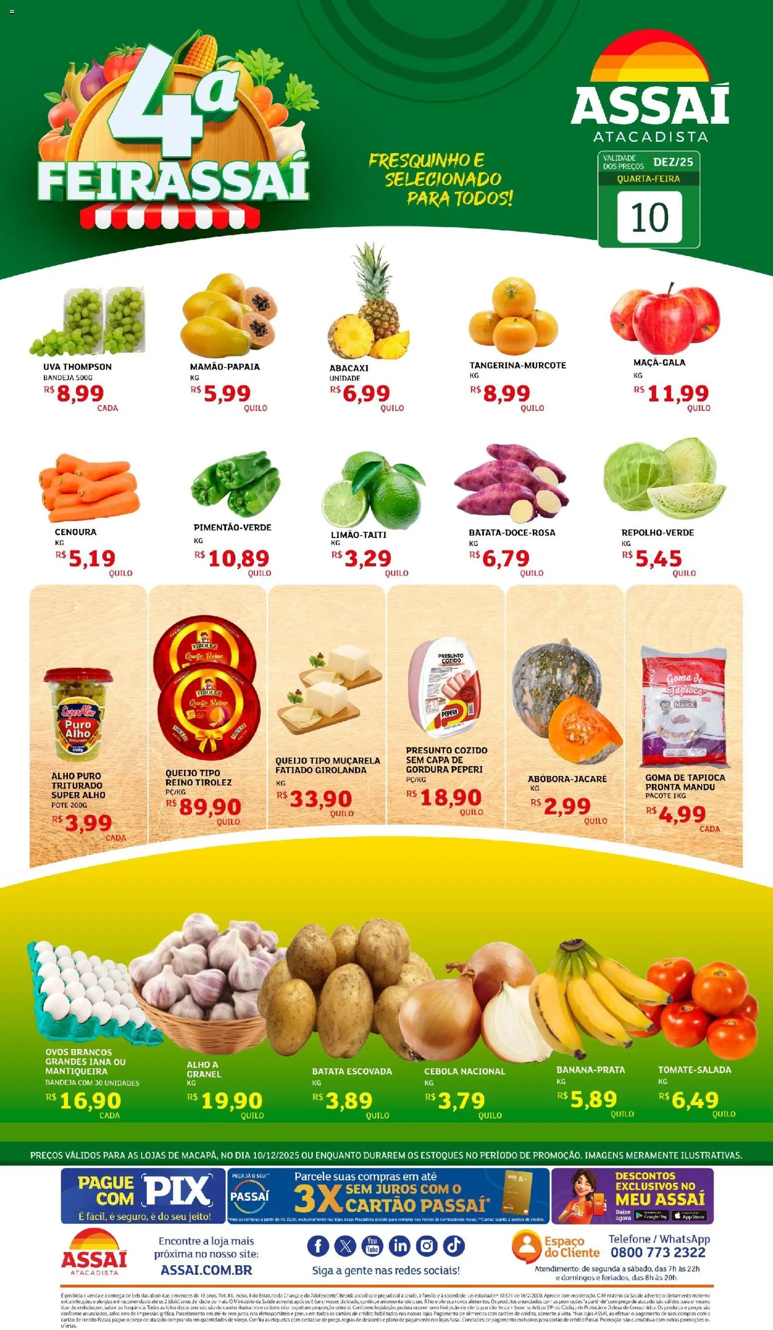 Assaí Atacadista Folheto - válido de 10.12.2025 | Página: 1 | Produtos: Tapioca, Abacaxi, Bebida, Telefone