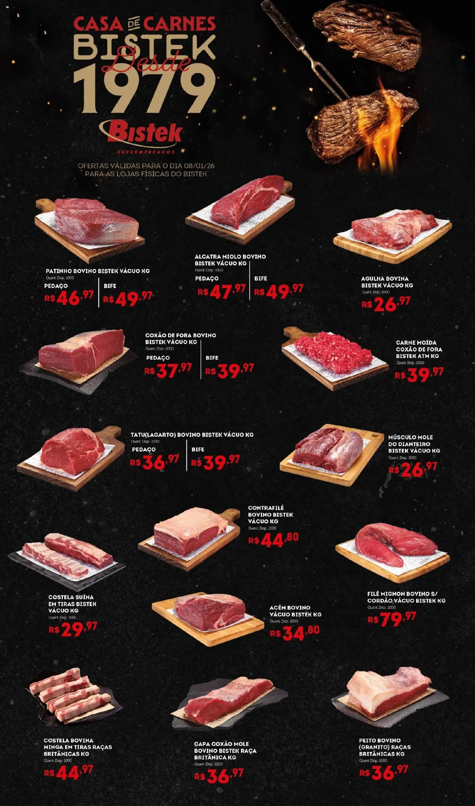 Bistek Supermercados Folheto - válido de 08.01.2026 | Página: 1 | Produtos: Alcatra, Filé mignon, Carne, Carne moída