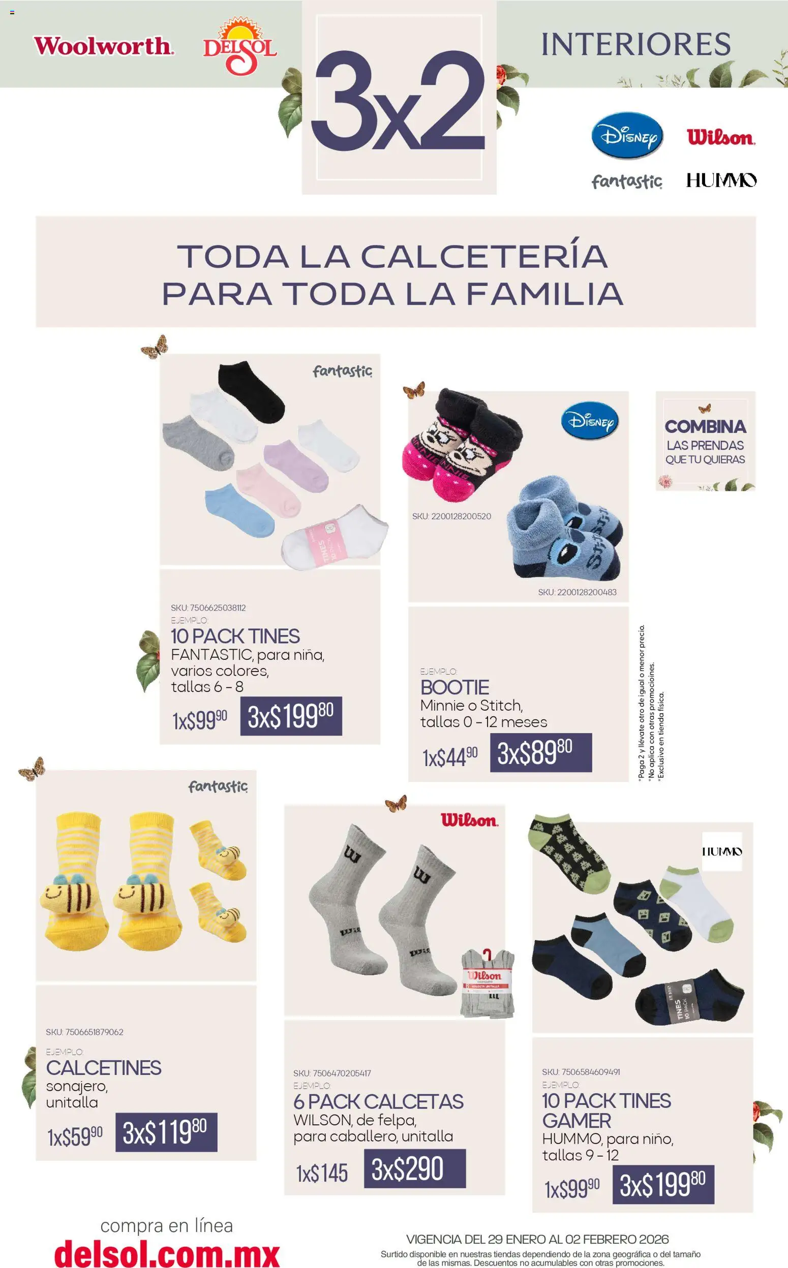 Nuevas ofertas de Del Sol y Woolworth válidas en toda la República Mexicana desde el 29.01.2026. ¡Encuentra las mejores ofertas en Del Sol y Woolworth catálogo Interiores! | Página: 8 | Productos: Calcetas