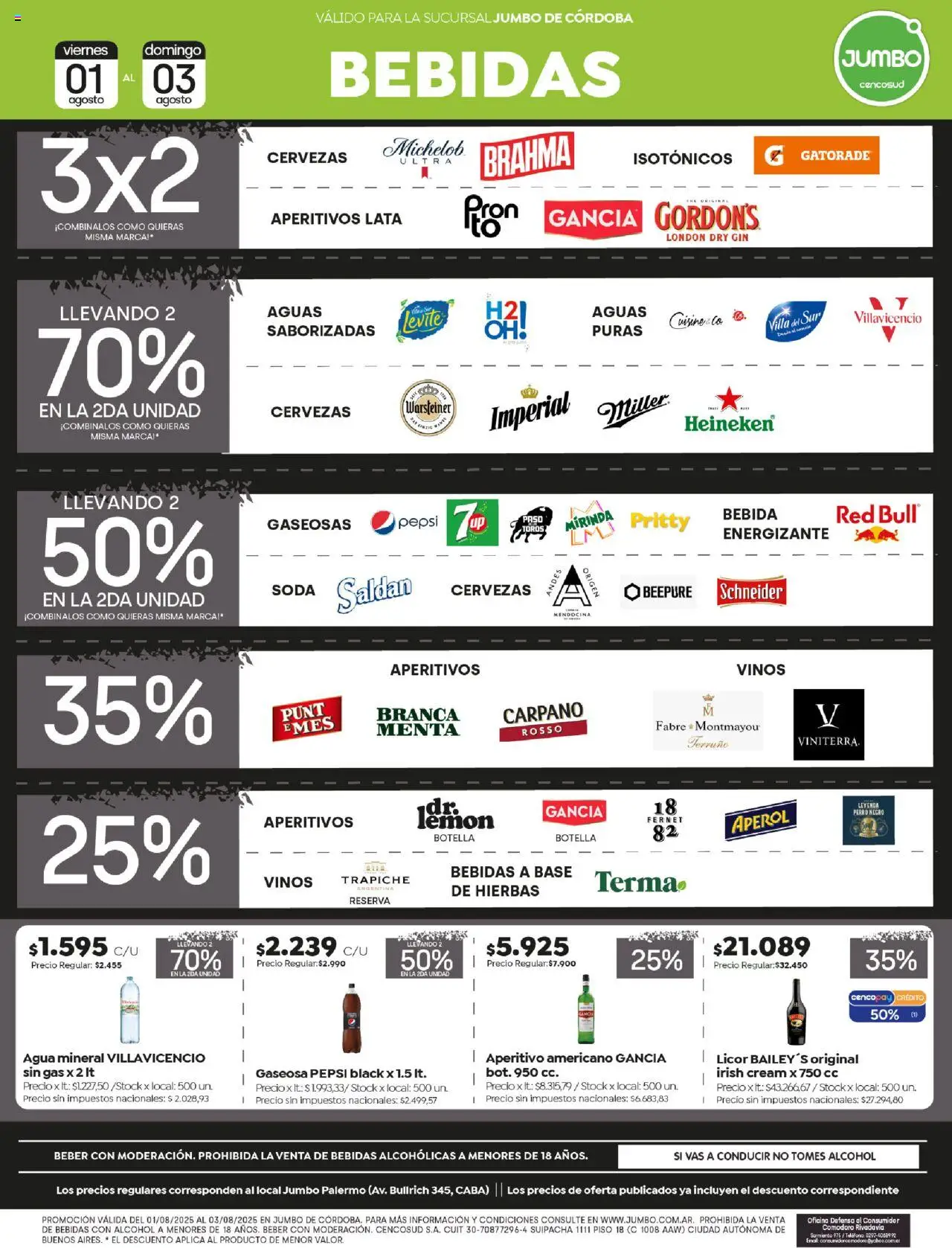 Jumbo ofertas - Córdoba │ válido desde el 01.08.2025 | Página: 5 | Productos: Botella, Fernet, Gaseosa, Agua