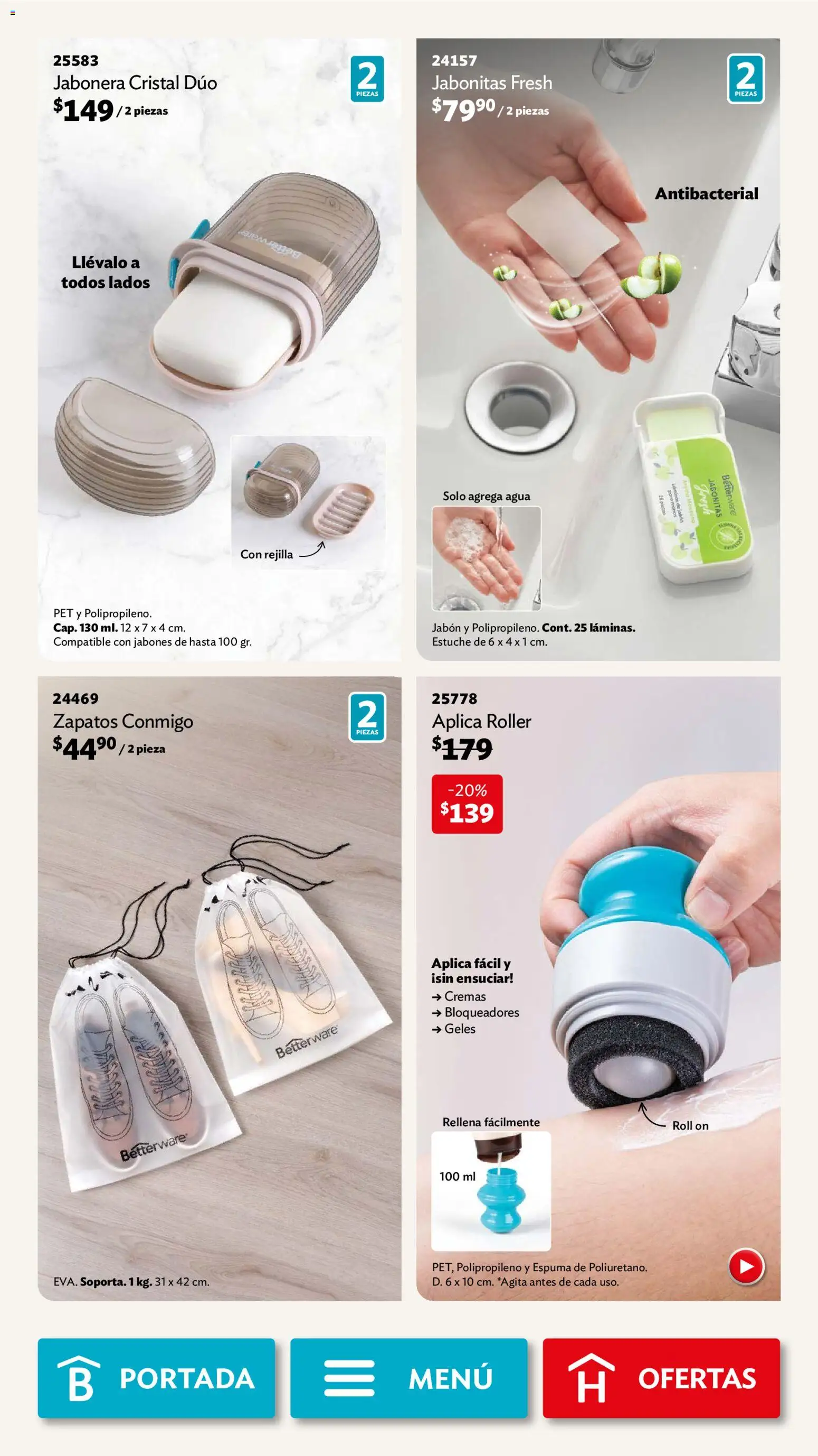 Nuevas ofertas de Betterware válidas en toda la República Mexicana desde el 03.11.2025. ¡Encuentra las mejores ofertas en Betterware campaña 11 2025! | Página: 115 | Productos: Agua, Rejilla, Jabonera, Jabón
