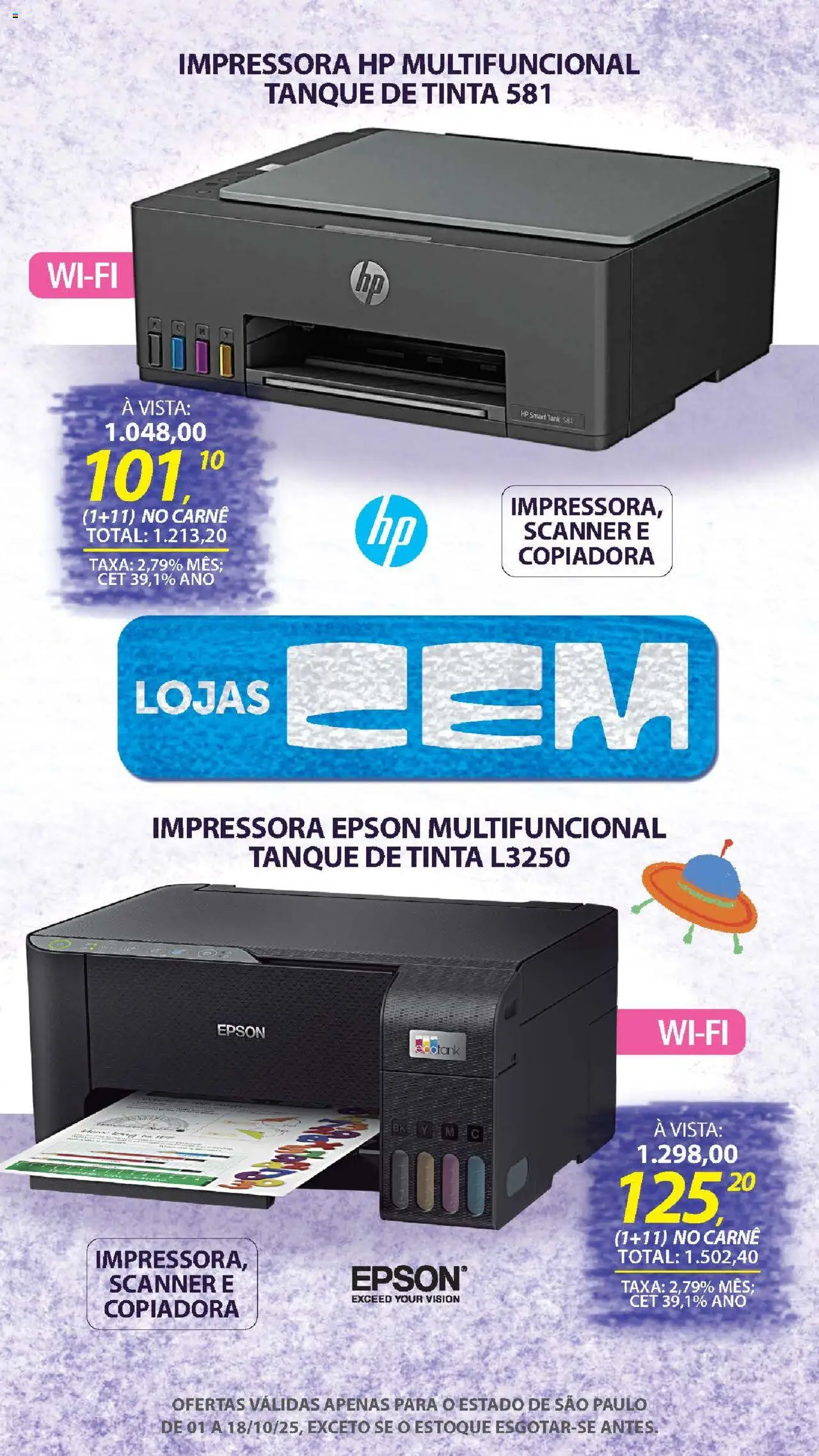 Lojas Cem Folheto - válido de 01.10.2025 | Página: 14 | Produtos: Multifuncional, Carne, Impressora, Tinta