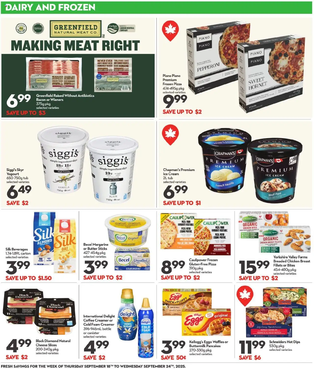 Longo's flyer valid from 18.09.2025 | Page: 12 | Products: Cream, Butter, Pizza, Chicken