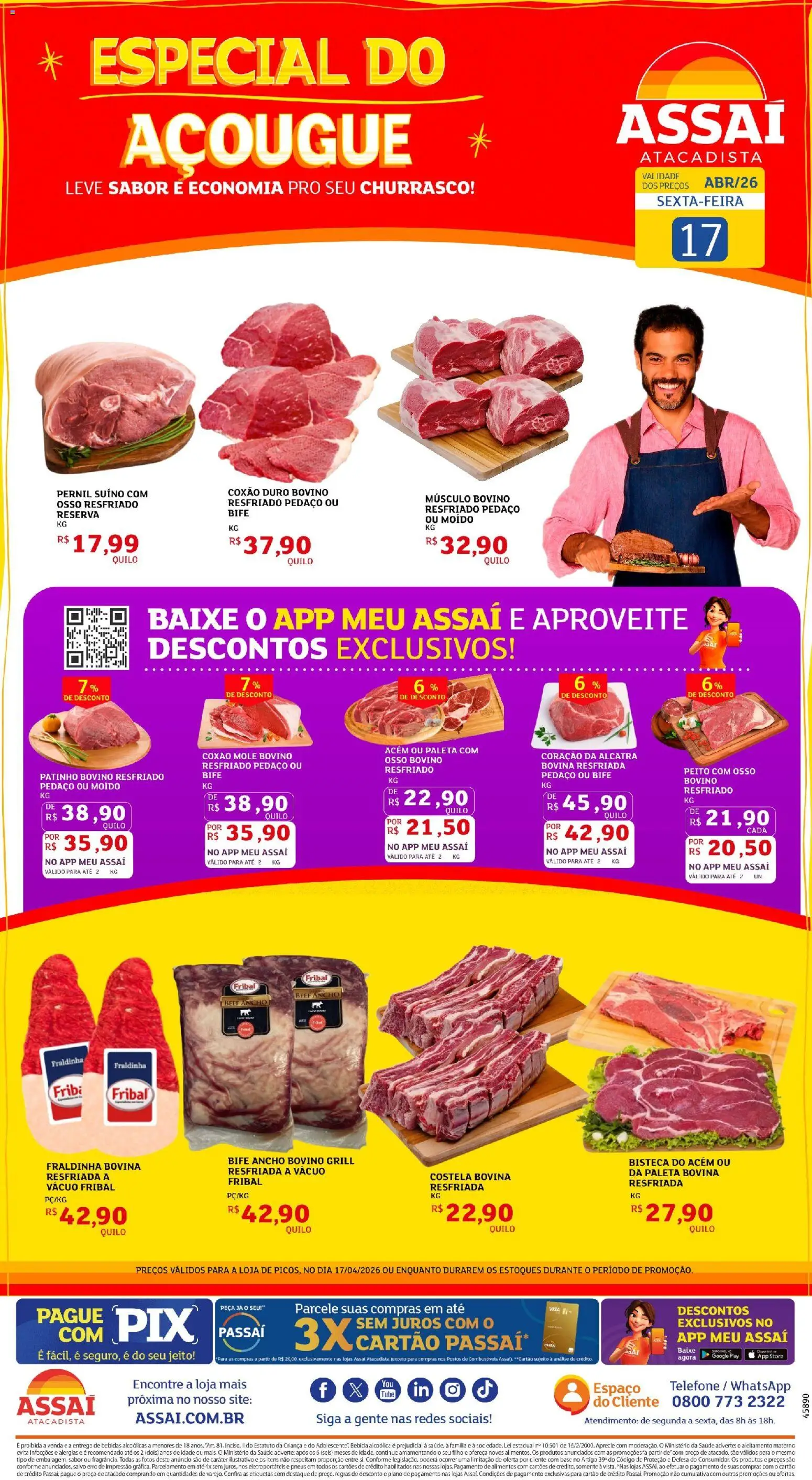 Assaí Atacadista Folheto - válido de 17.04.2026 | Página: 1 | Produtos: Alcatra, Pneus, Base, Telefone