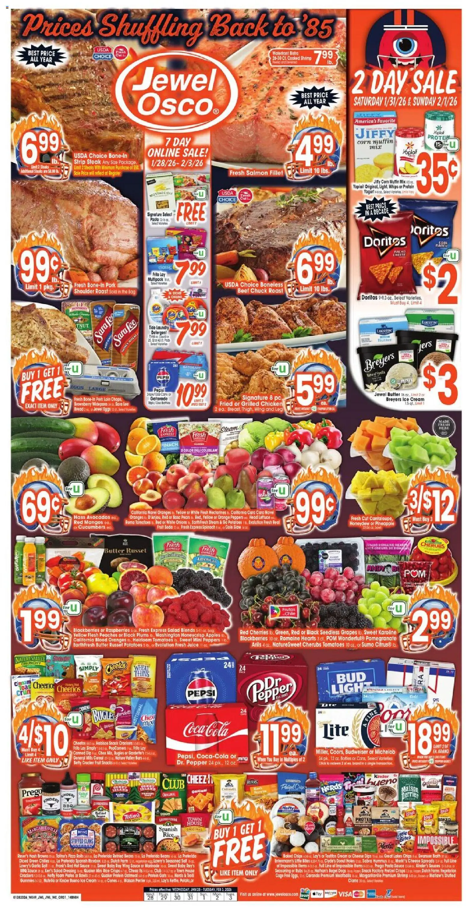 Jewel Osco Weekly Ad - valid from 28.01.2026 | Page: 1 | Products: Corn, Cherries, Pork, Apples