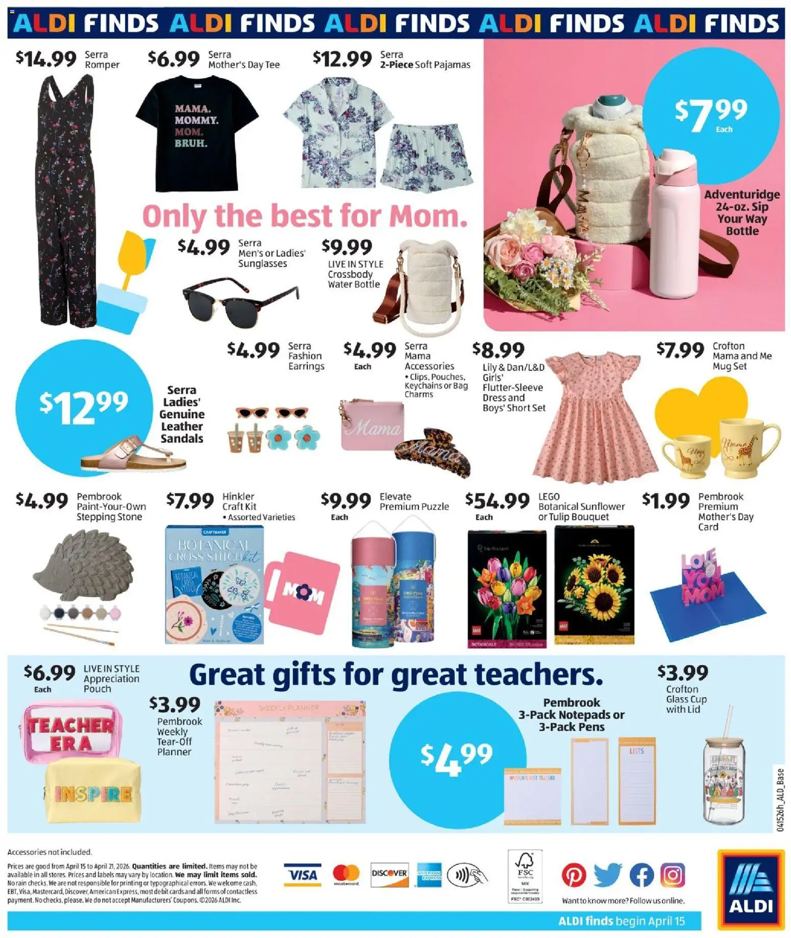 Aldi In Store Ad - valid from 15.04.2026 | Page: 2 | Products: Pajamas, Water, Sandals, Bag