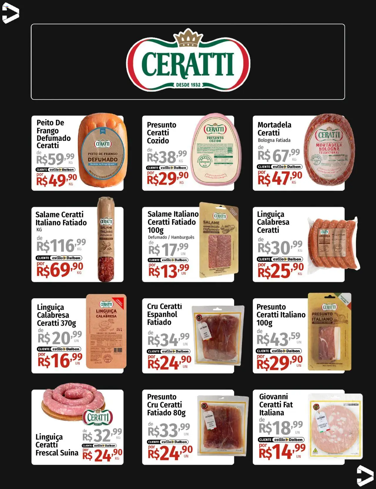 Supermercado Dalben Folheto - válido de 14.10.2025 | Página: 27 | Produtos: Linguiça, Presunto, Hambúrguer, Frango