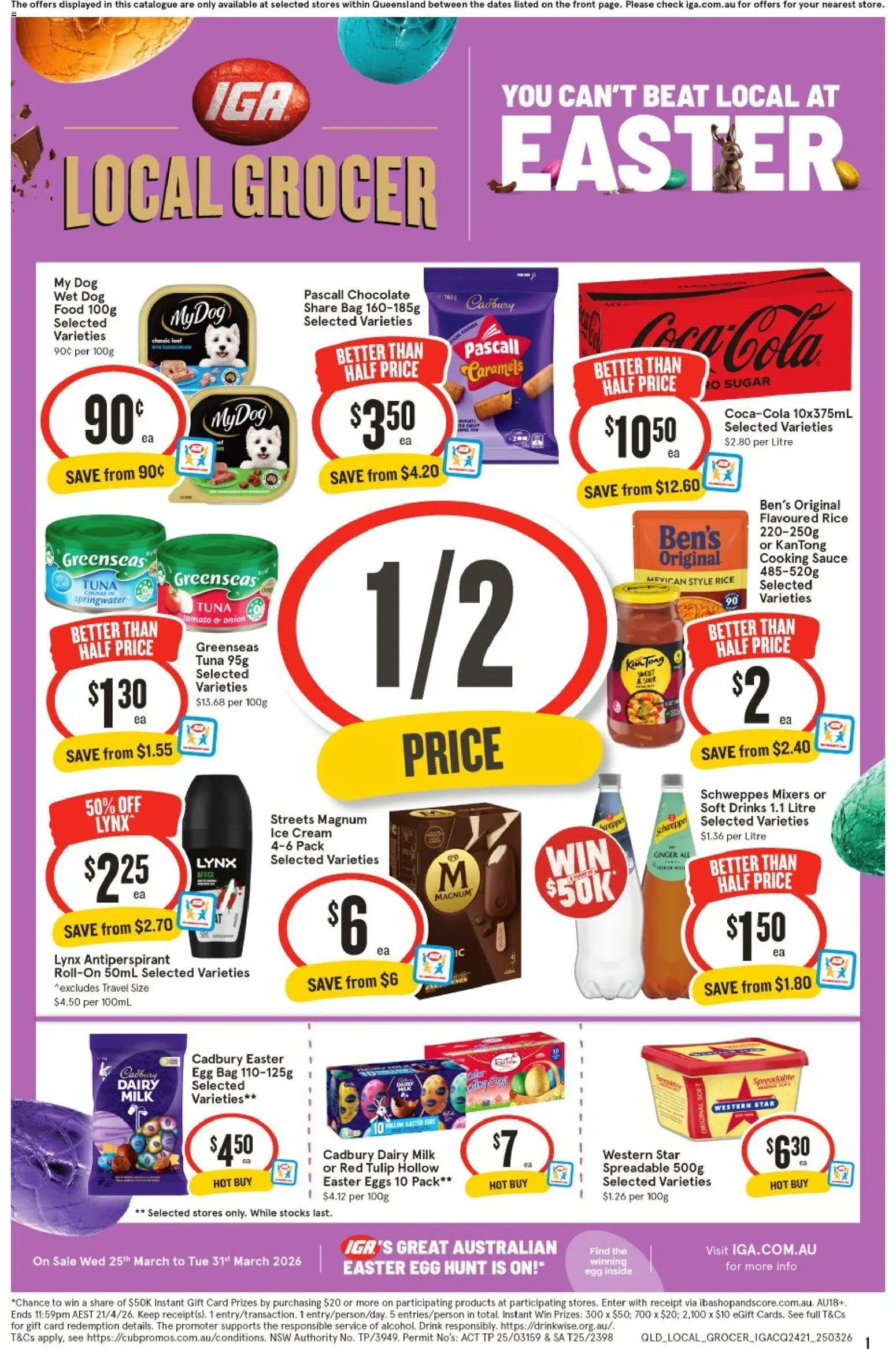 IGA catalogue - valid from 25.03.2026 | Page: 1 | Products: Milk, Eggs, Rice, Ice cream