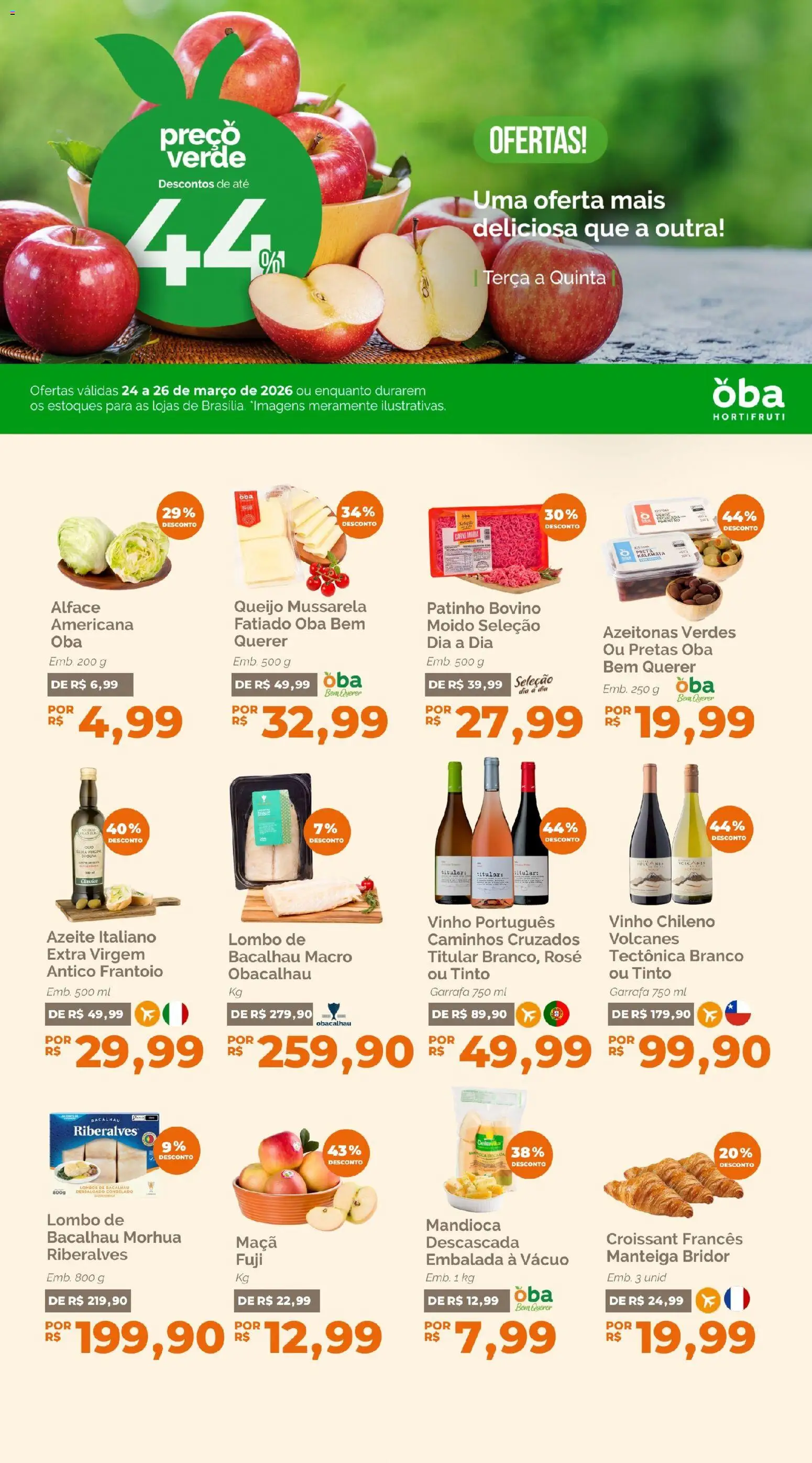 Oba Hortifruti Folheto - válido de 24.03.2026 | Página: 1 | Produtos: Lombo, Queijo, Vinho, Mussarela