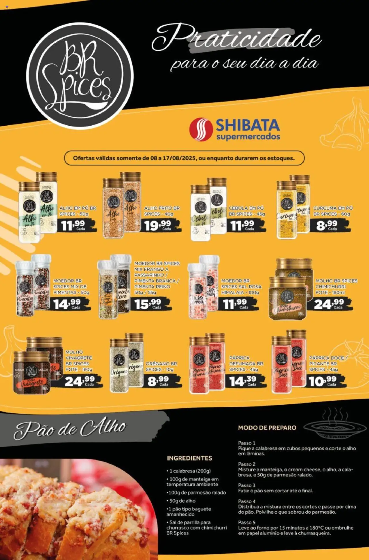 Shibata Folheto - válido de 08.08.2025 | Página: 1 | Produtos: Alho, Manteiga, Pão, Frango