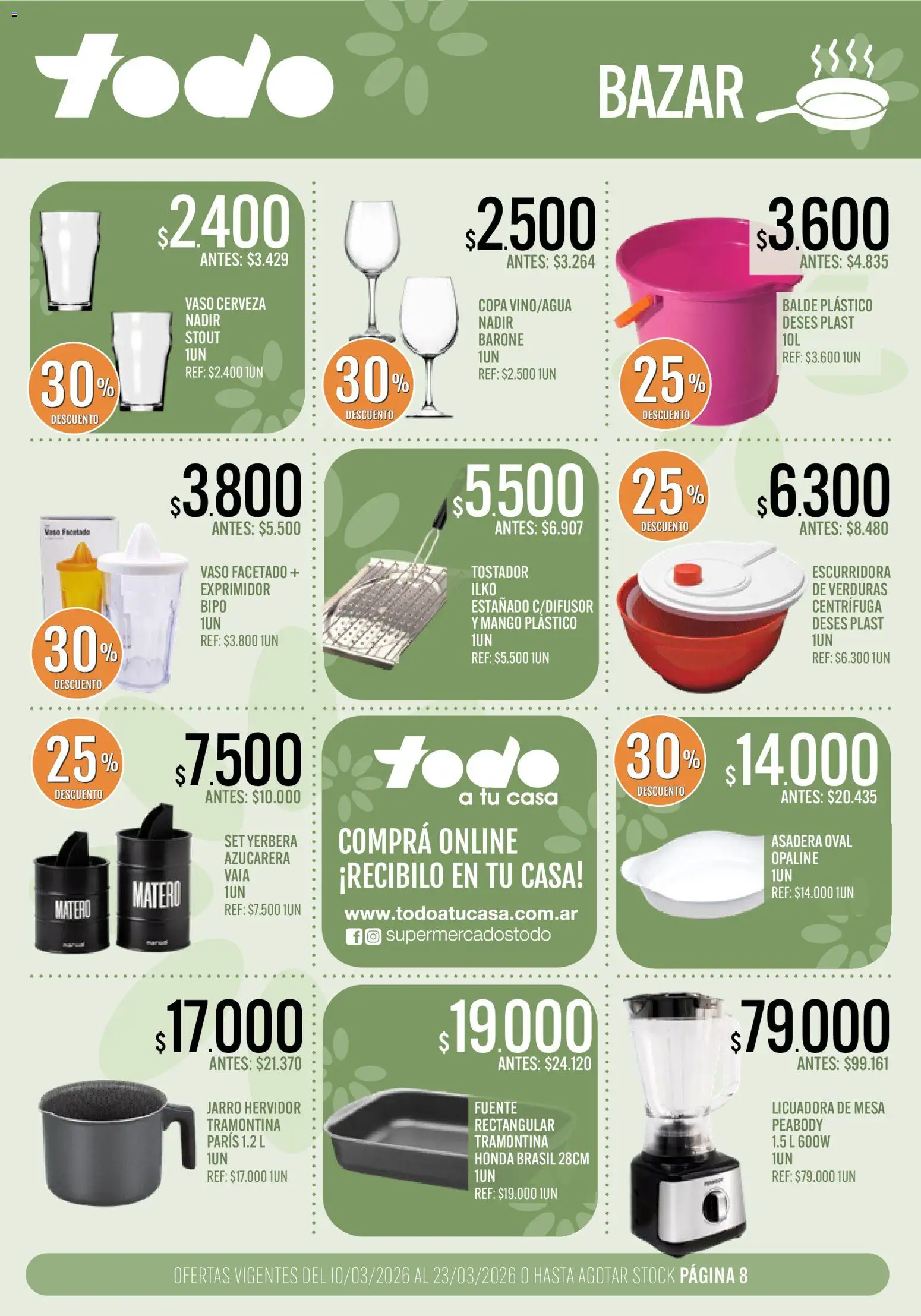 Supermercados TODO - Ofertas │ válido desde el 10.03.2026 | Página: 8 | Productos: Asadera, Exprimidor, Mesa, Licuadora