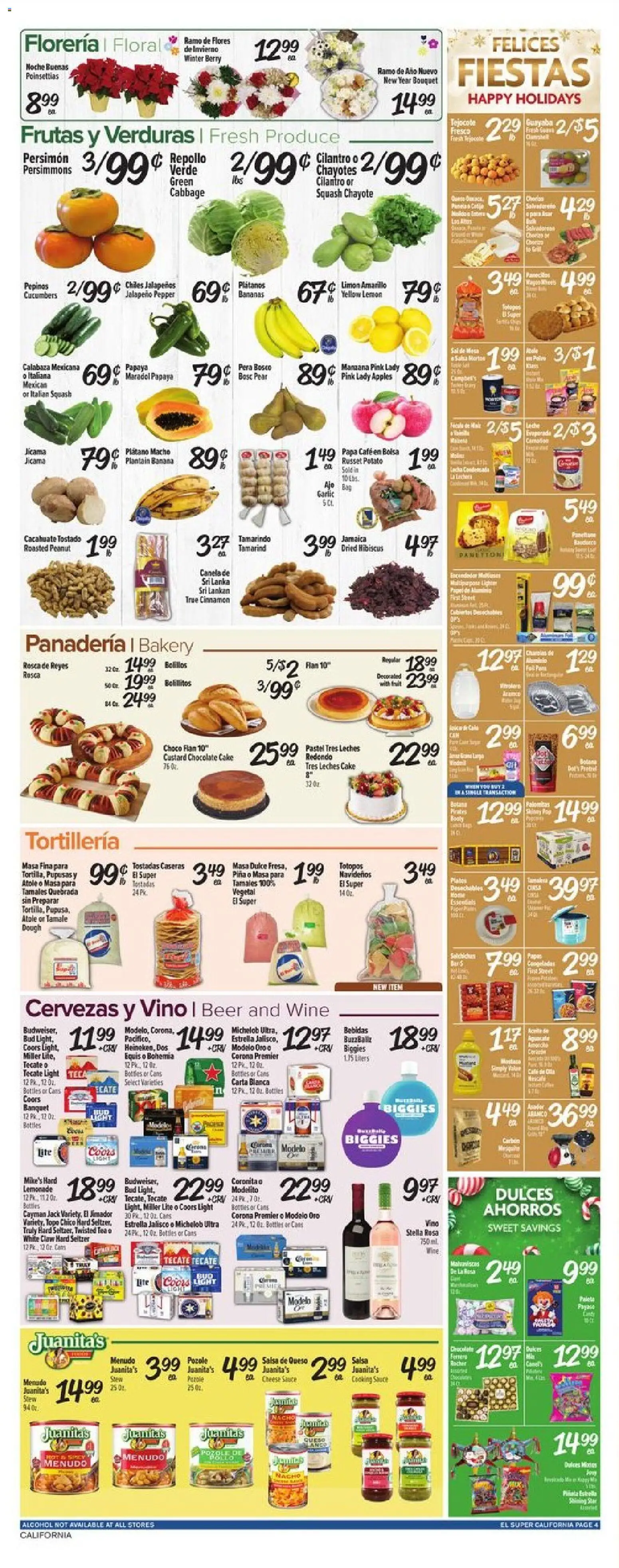 El Super Weekly Ad - CA - valid from 24.12.2025 | Page: 4 | Products: Bakery, Squash, Sauce, Cabbage