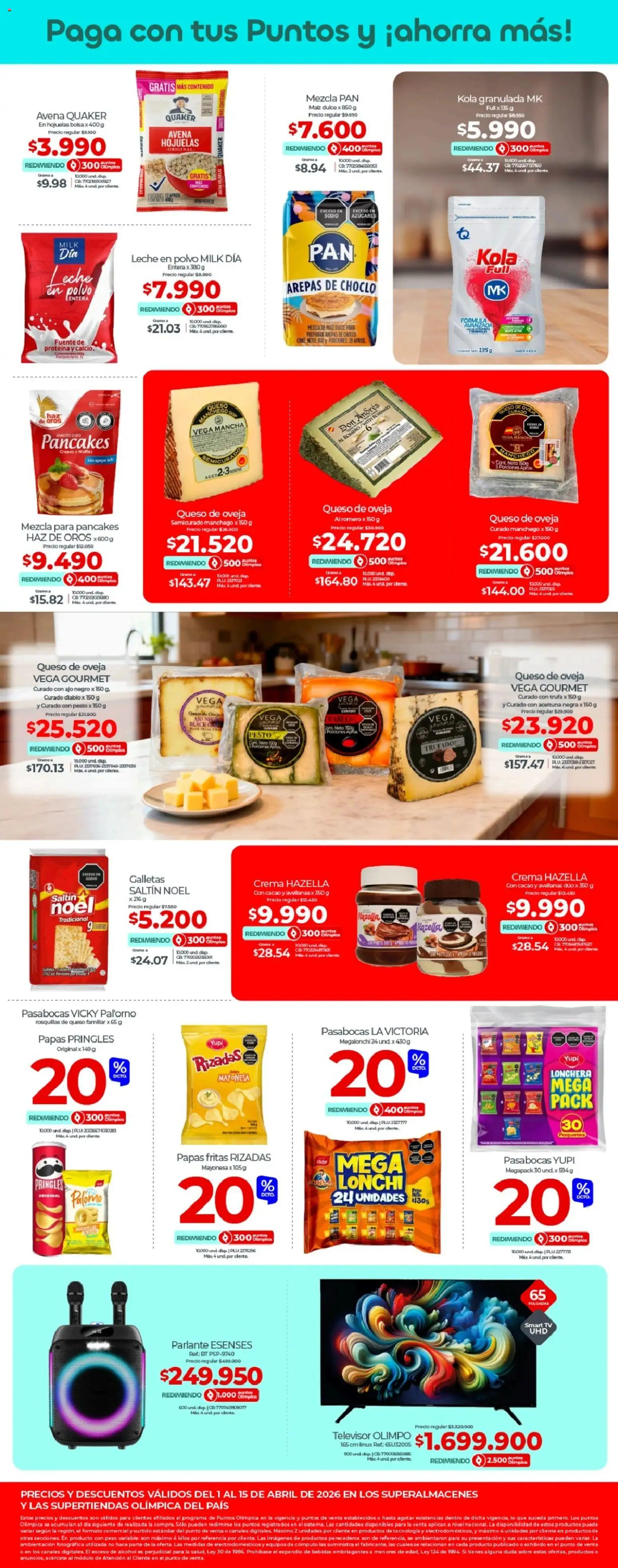 Olímpica revista - valida desde el 01.04.2026 | Página: 3 | Productos: Papas fritas, Peso, Queso, Pan