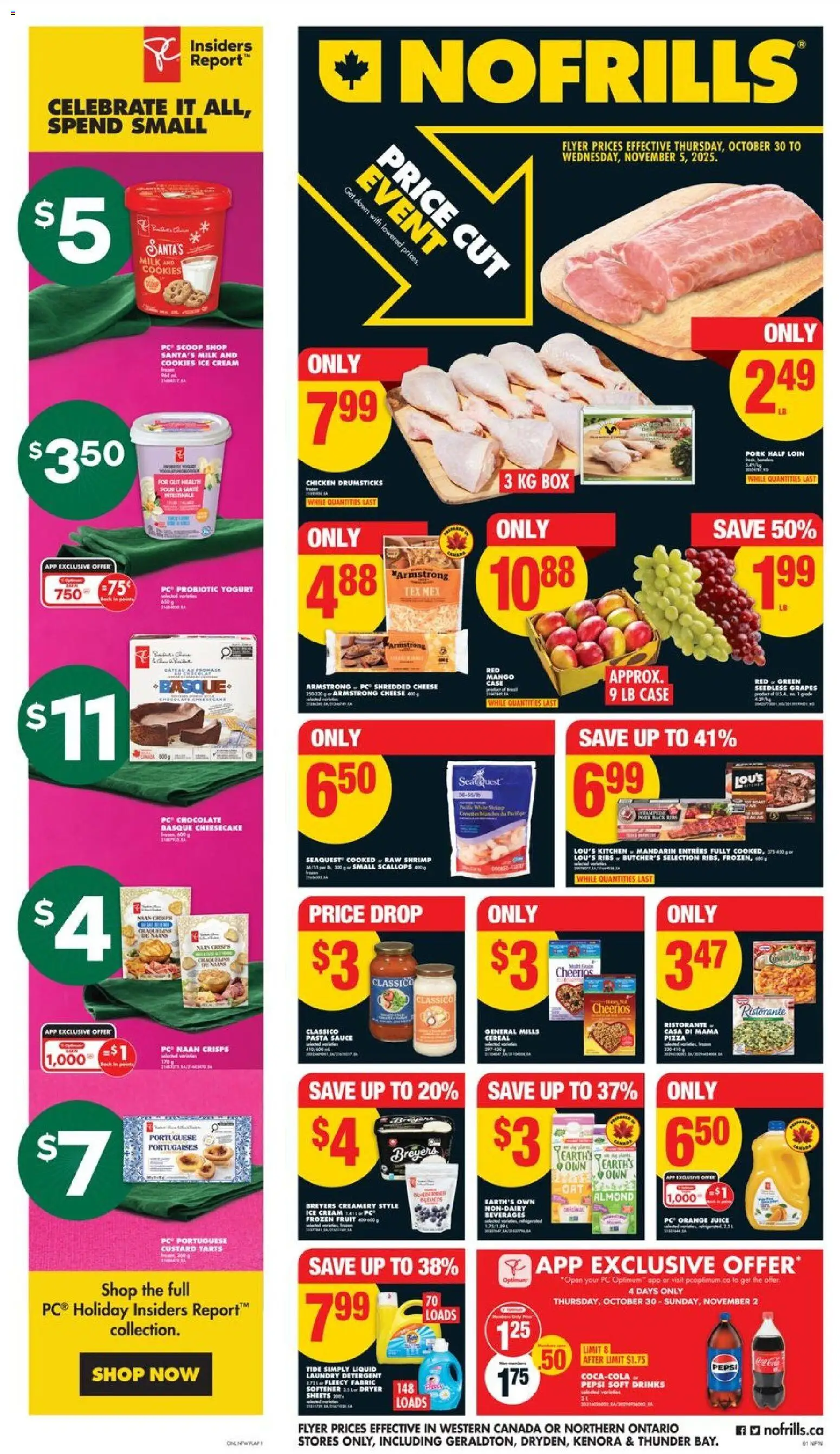 No Frills flyer valid from 30.10.2025 | Page: 1 | Products: Fabric softener, Detergent, Cheese, Chocolate