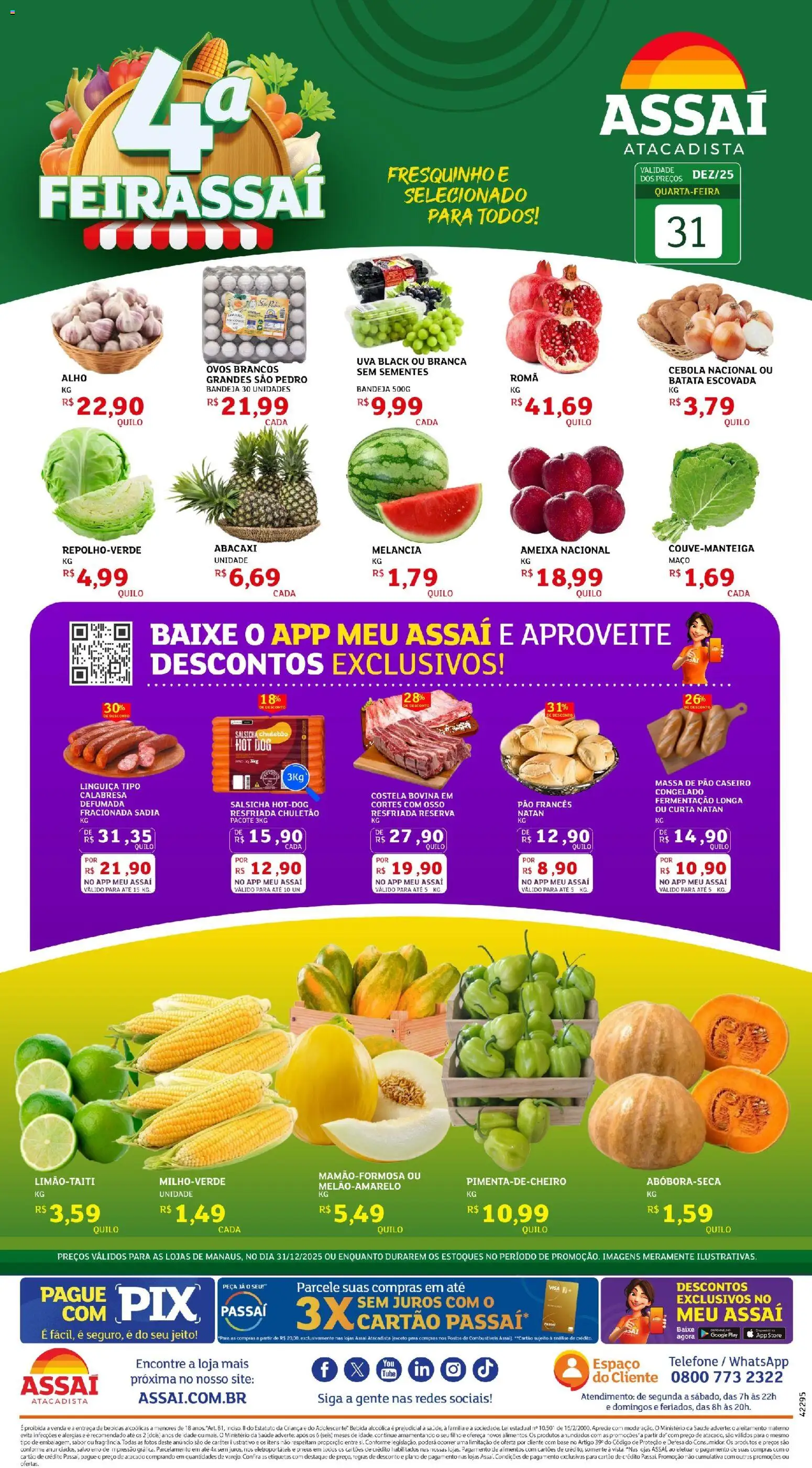 Assaí Atacadista Folheto - válido de 31.12.2025 | Página: 1 | Produtos: Melancia, Salsicha, Pão, Base