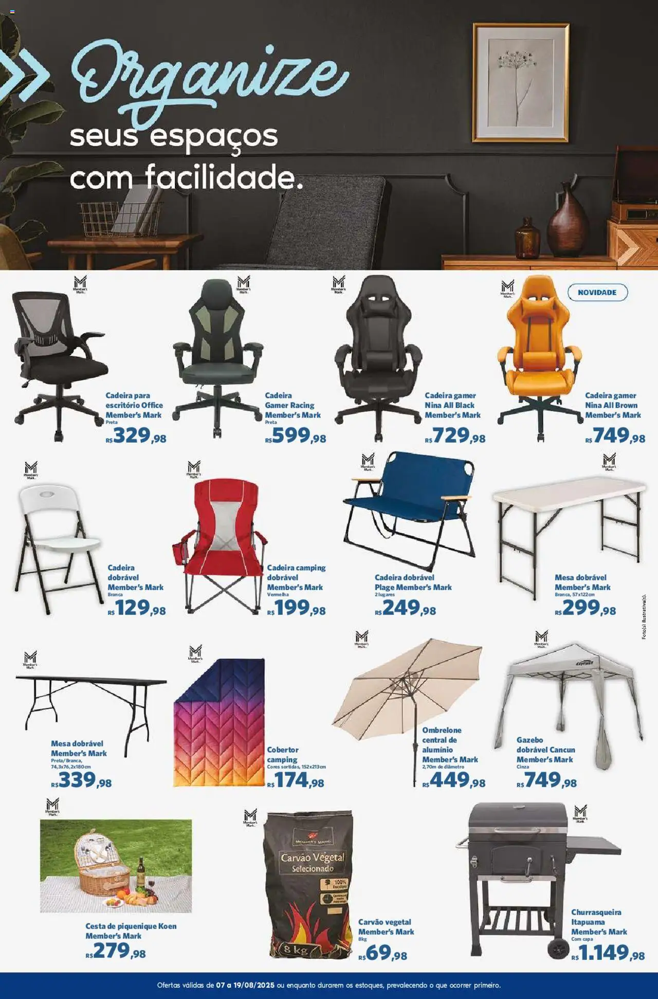 Sam's Club Folheto - válido de 07.08.2025 | Página: 11 | Produtos: Cadeira gamer, Cobertor, Cadeira, Cesta
