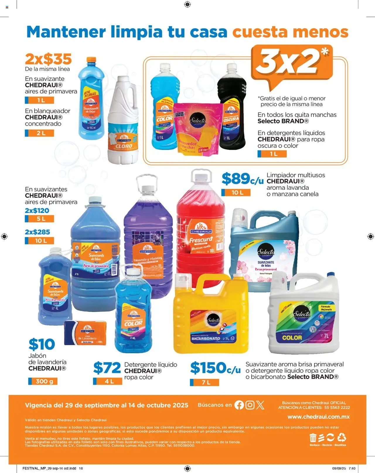 Nuevas ofertas de Chedraui válidas en toda la República Mexicana desde el 29.09.2025. ¡Encuentra las mejores ofertas en Chedraui - Folleto Nuestras marcas propias! | Página: 16 | Productos: Manzana, Suavizante, Cloro, Ropa