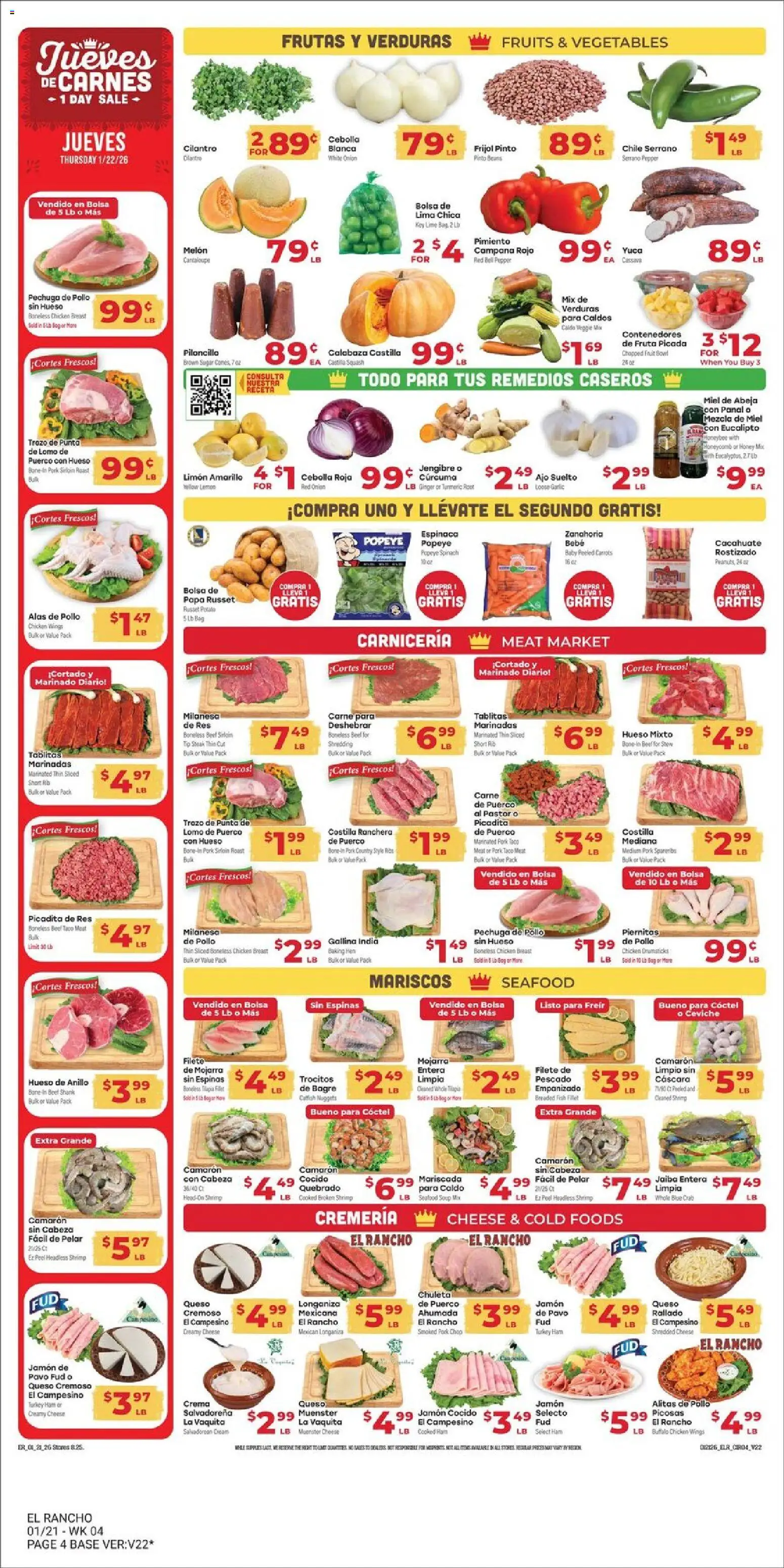 El Rancho - Weekly Ad - valid from 21.01.2026 | Page: 4 | Products: Ham, Fruits, Sugar, Melon