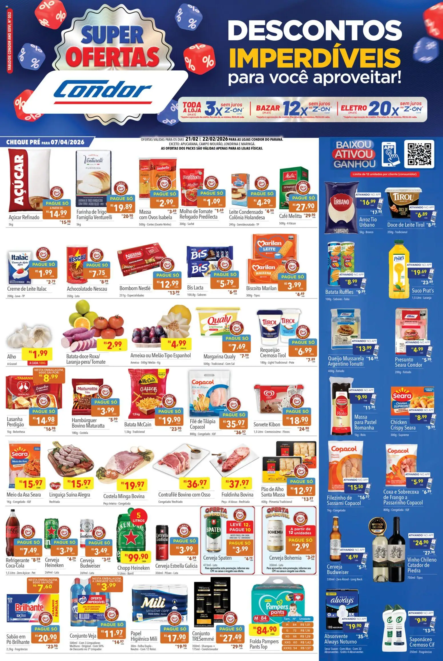 Supermercados Condor Folheto - válido de 21.02.2026 | Página: 1 | Produtos: Biscoito, Presunto, Vinho, Batata