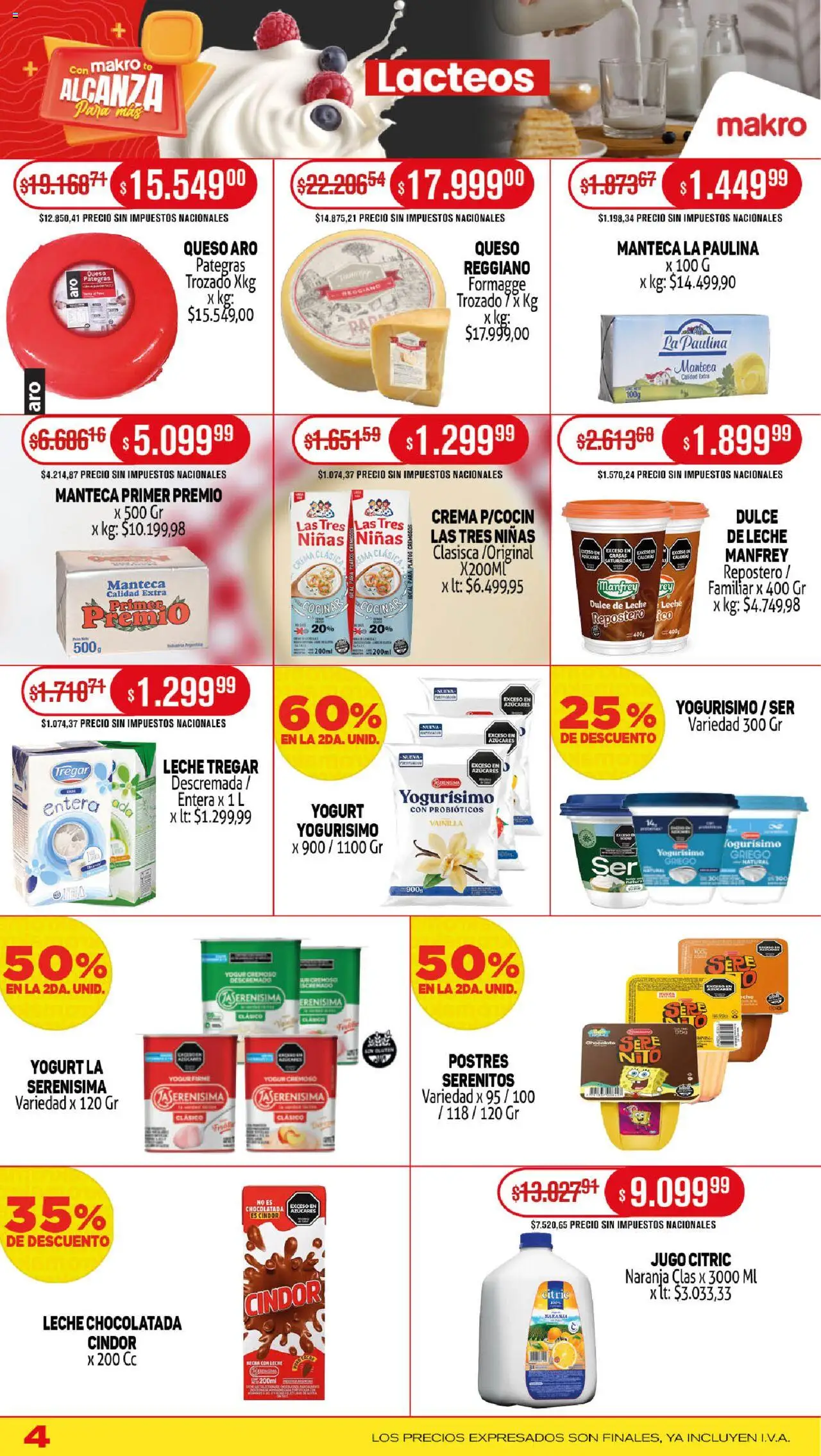 Makro ofertas │ válido desde el 25.09.2025 | Página: 4 | Productos: Chocolate, Jugo, Té, Crema