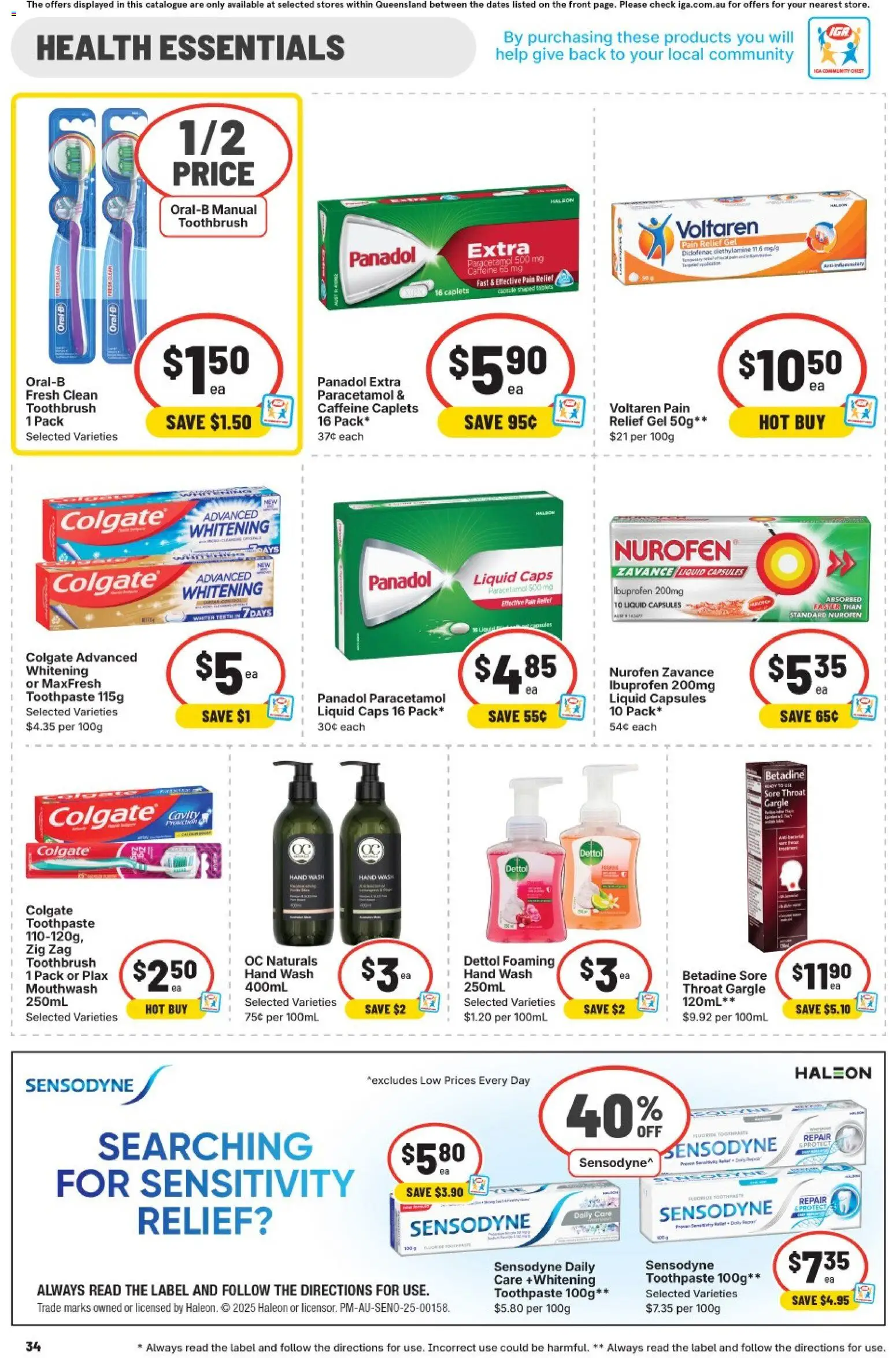 IGA catalogue - valid from 11.03.2026 | Page: 36 | Products: Toothpaste, Mouthwash, Pain relief, Hand wash