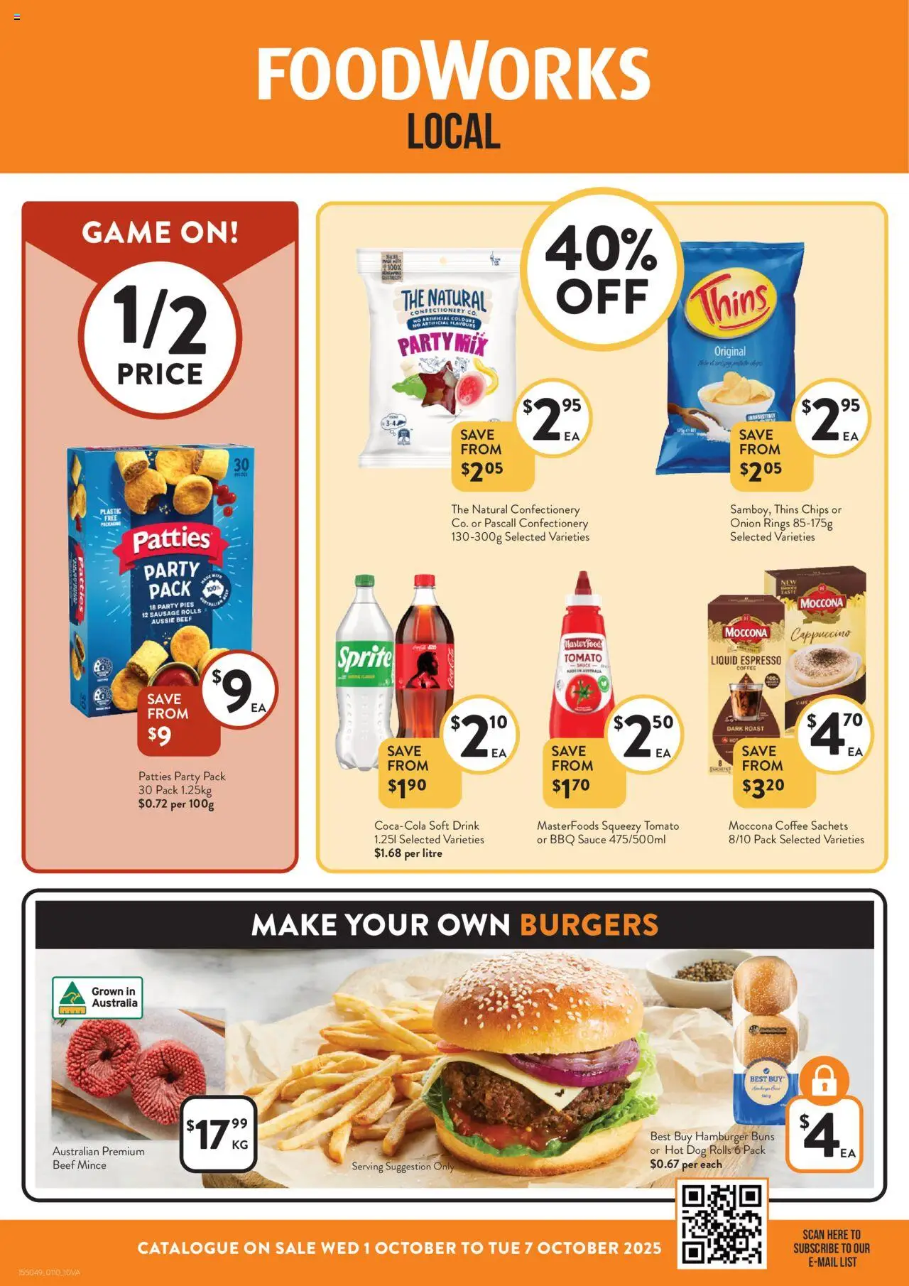 Foodworks catalogue - valid from 01.10.2025 | Page: 1 | Products: BBQ Sauce, Chips, Sausage, Pies