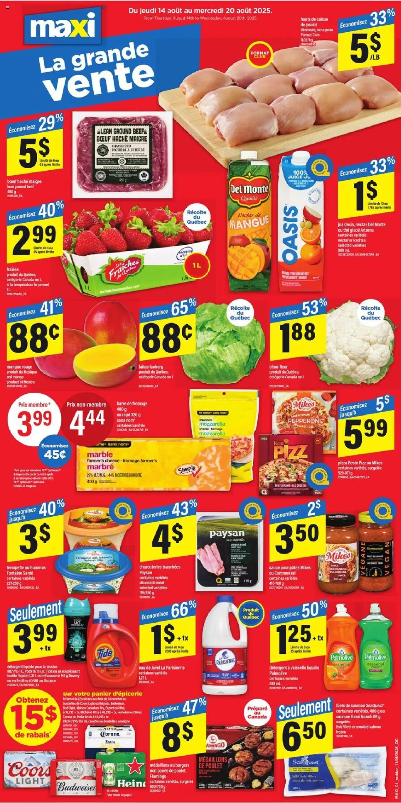Maxi flyer valid from 14.08.2025 | Page: 1 | Products: Tea, Beef, Detergent, Cheese