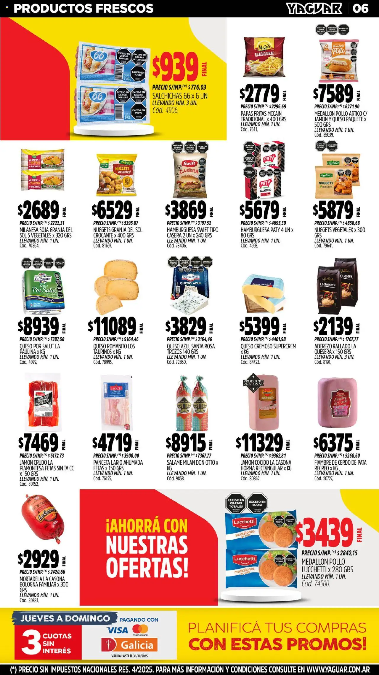 Yaguar catálogo - Jujuy │ válido desde el 13.10.2025 | Página: 6 | Productos: Milanesa, Mortadela, Salame, Papas fritas