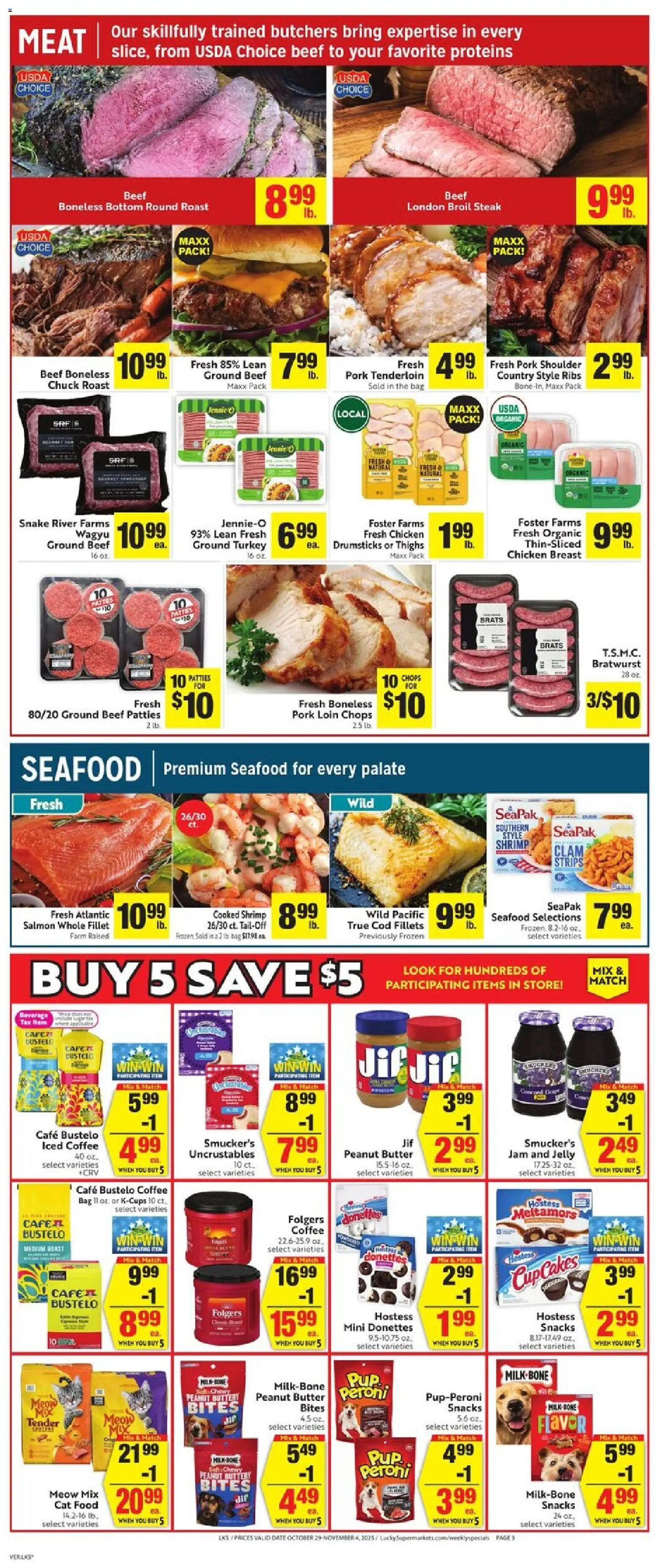Lucky Supermarkets Weekly Ad - CA - valid from 29.10.2025 | Page: 5 | Products: Cat Food, Milk, Coffee, Salt
