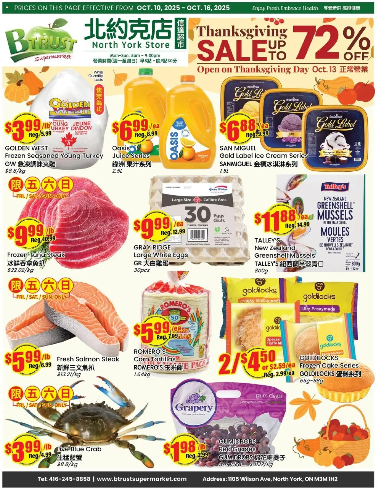 Btrust Supermarket flyer valid from 10.10.2025 | Page: 1 | Products: Cream, Ice cream, Turkey, Juice