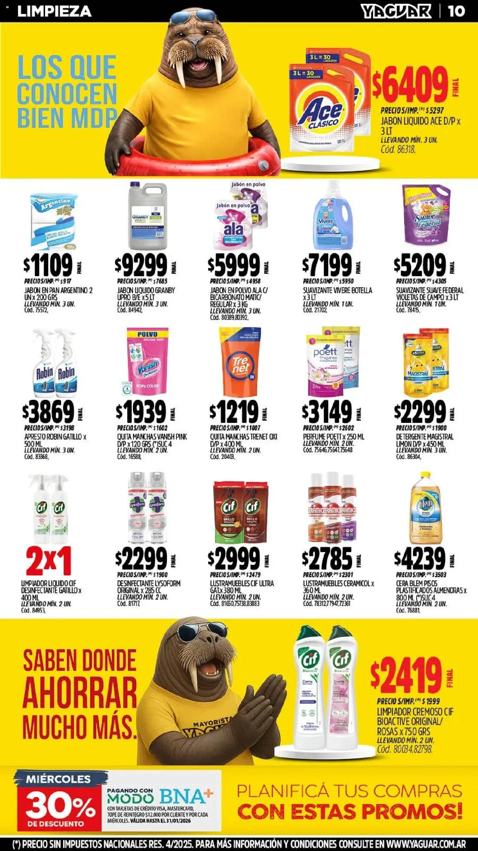 Yaguar - Oferta Semanal Mar del Plata │ válido desde el 26.01.2026 | Página: 9 | Productos: Lustramuebles, Jabón en polvo, Detergente, Ropa