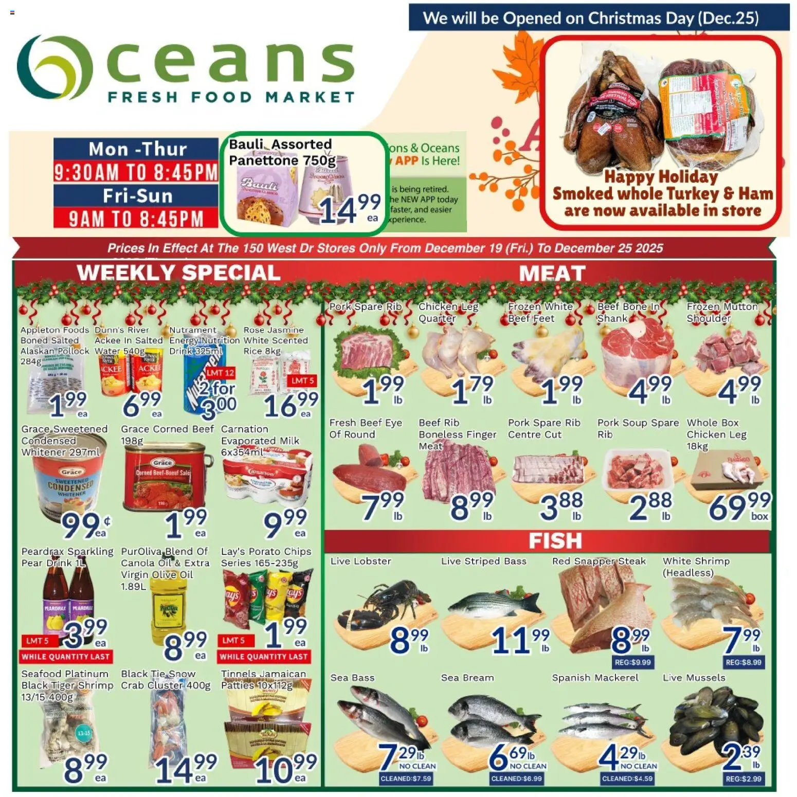 Oceans flyer valid from 19.12.2025 | Page: 1 | Products: Milk, Ham, Chicken, Pork