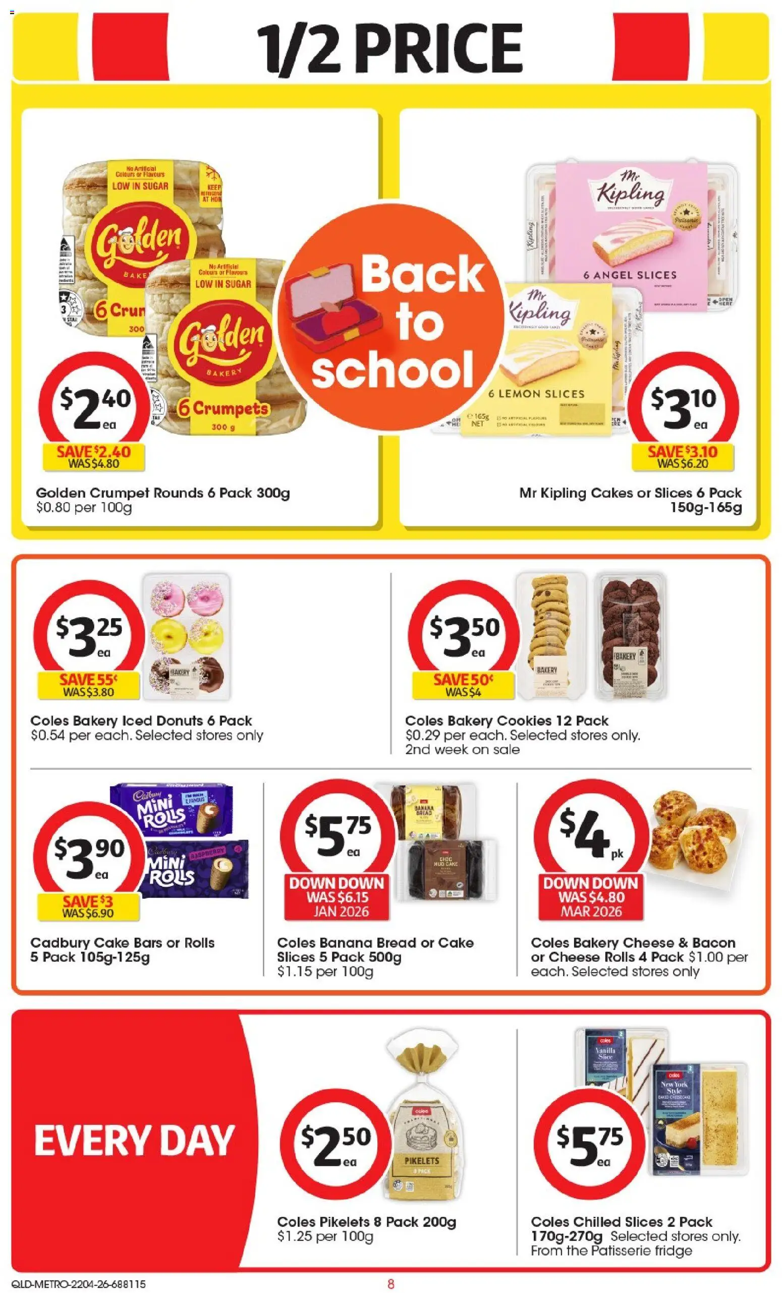 Coles catalogue - valid from 22.04.2026 | Page: 8 | Products: Crumpets, Donuts, Fridge, Bakery