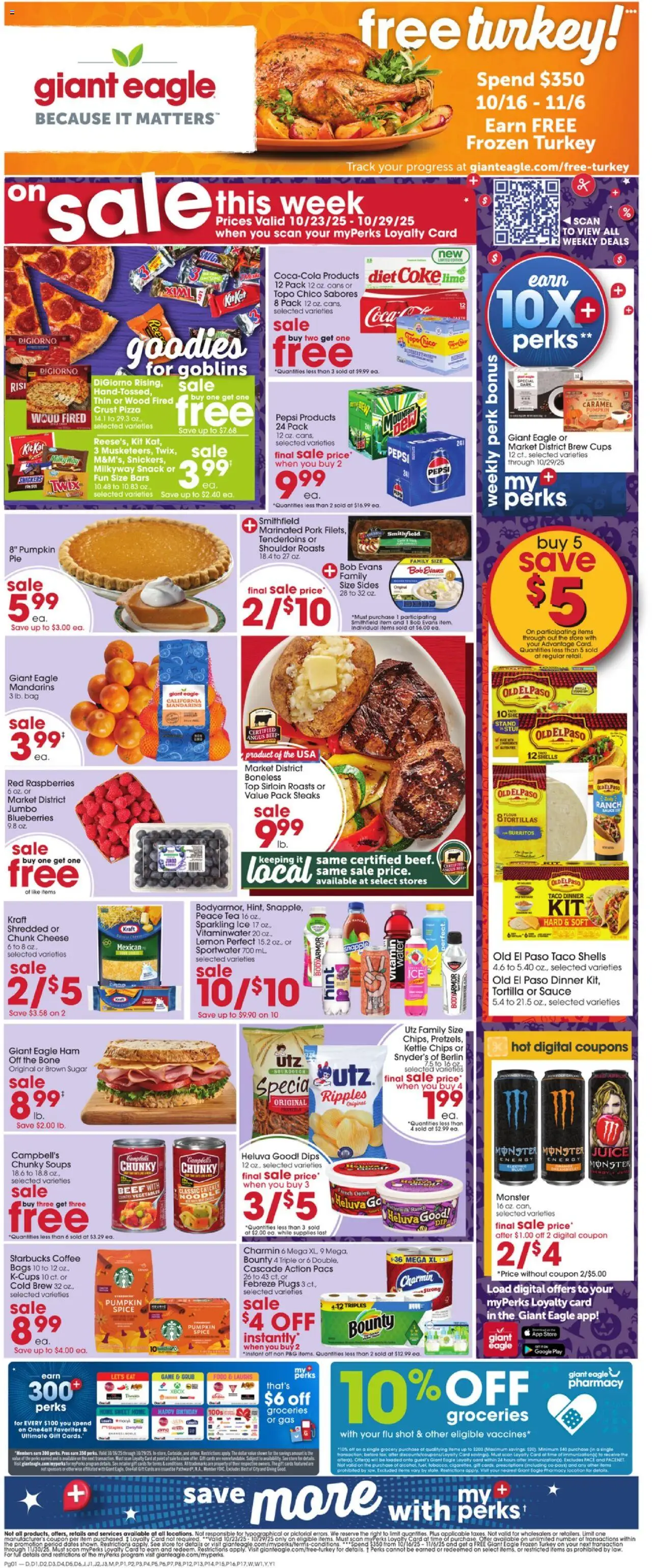 Giant Eagle Weekly Ad - valid from 23.10.2025 | Page: 1 | Products: Ham, Pizza, Sugar, Onion