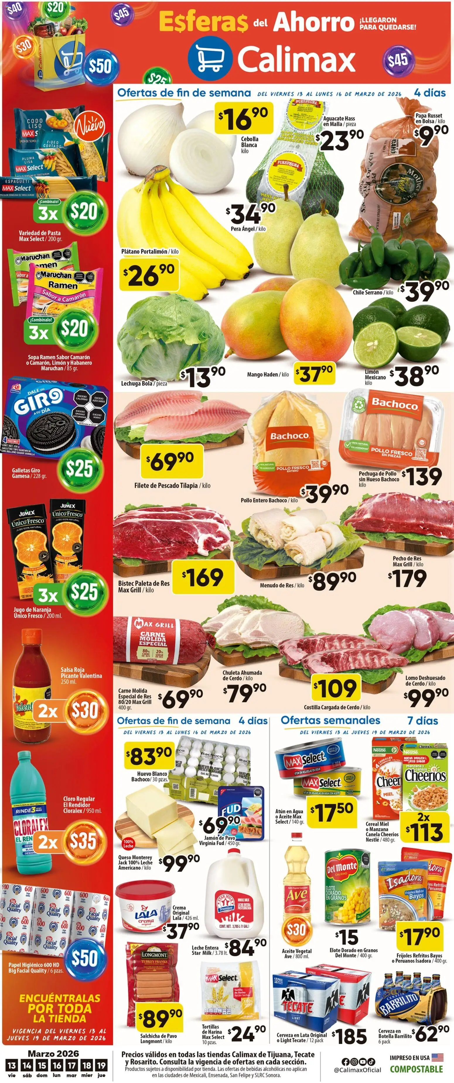 Nuevas ofertas de Calimax válidas en toda la República Mexicana desde el 13.03.2026. ¡Encuentra las mejores ofertas en Calimax folleto Tecate! | Página: 1 | Productos: Cebolla, Papa, Agua, Galletas