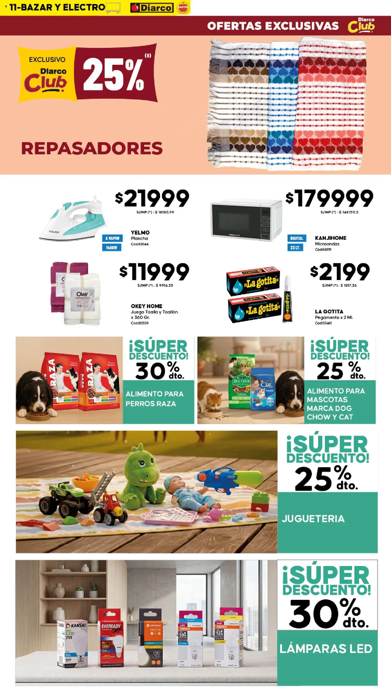 Diarco - OFERTAS DIARCO BARRIO │ válido desde el 09.03.2026 | Página: 11 | Productos: Toalla, Microondas, Pegamento, Plancha