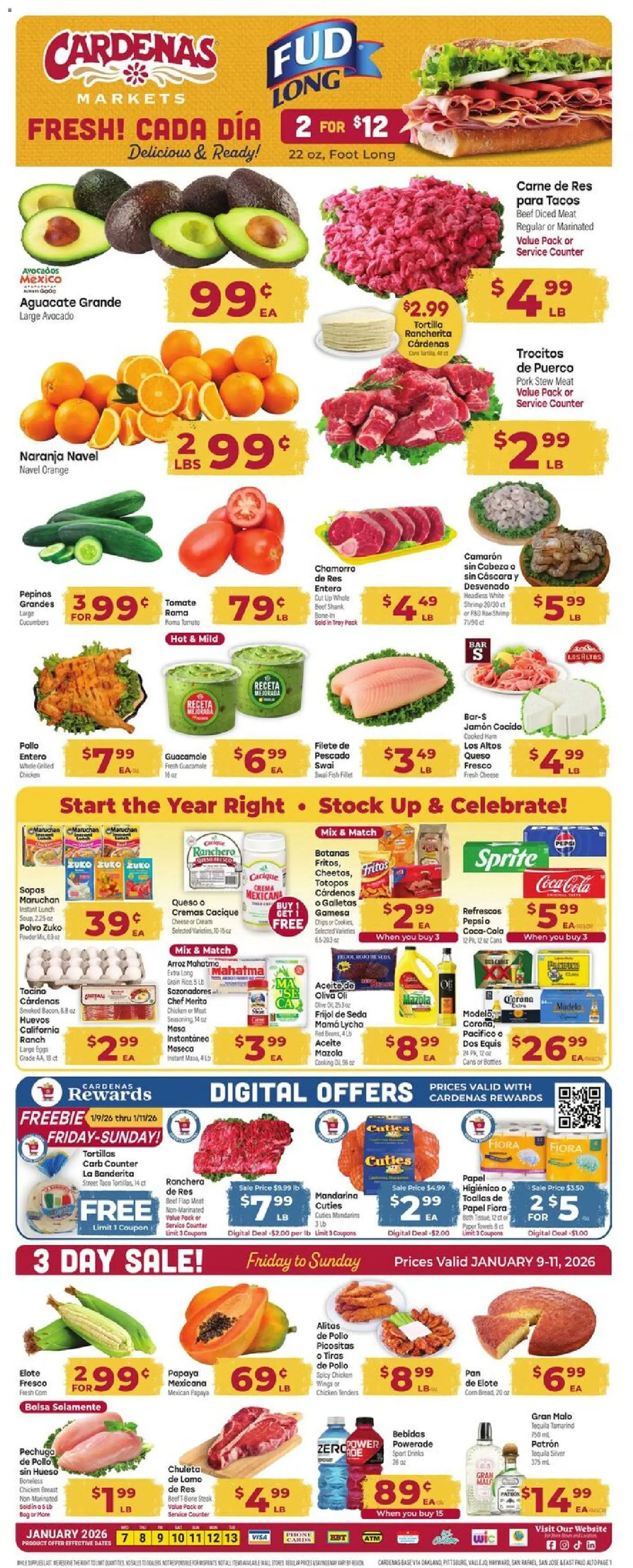 Cardenas Weekly Ad - valid from 07.01.2026 | Page: 1 | Products: Corn, Cheese, Cream, Cucumbers