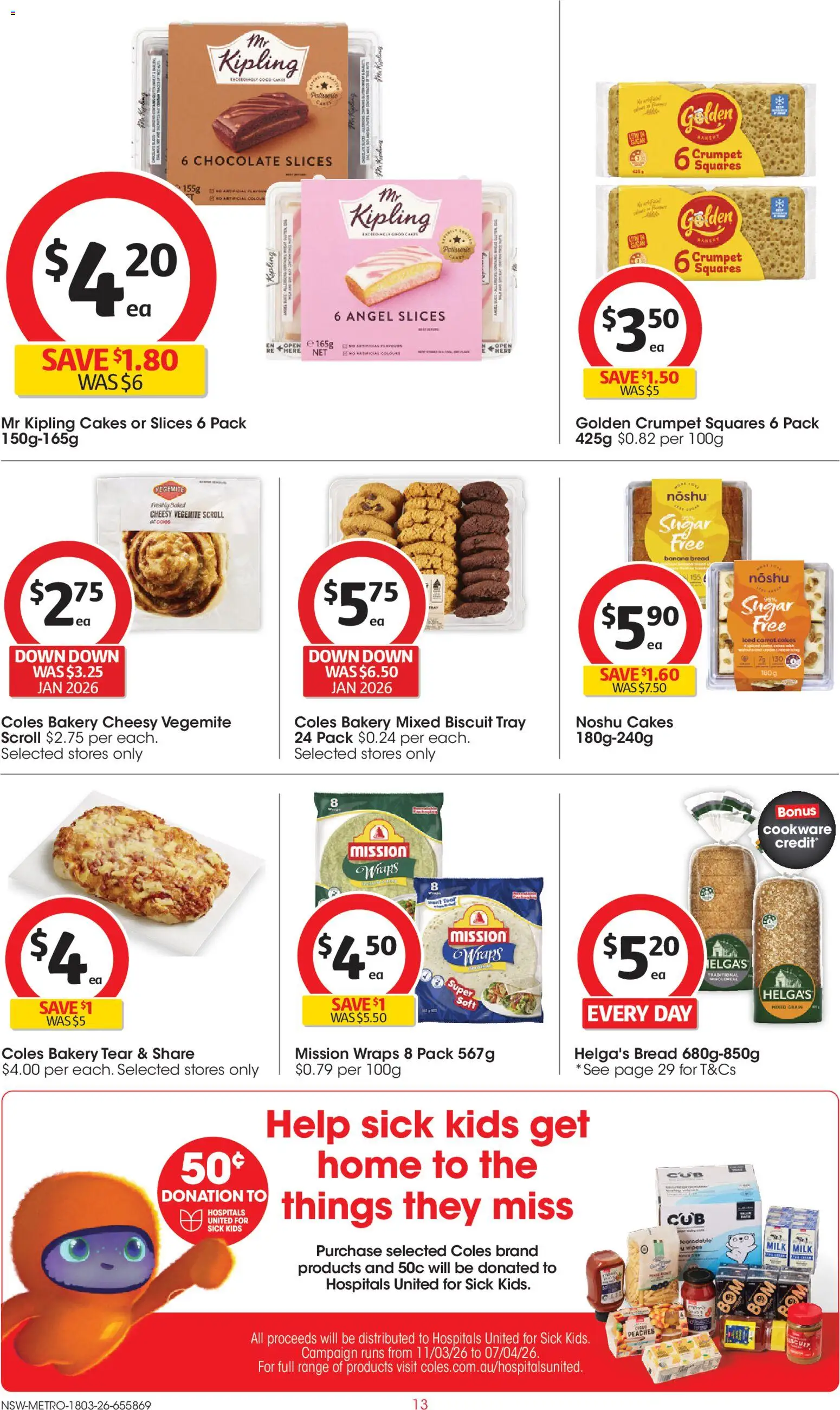 Coles catalogue - valid from 18.03.2026 | Page: 13 | Products: Bread, Chocolate, Sugar, Bakery