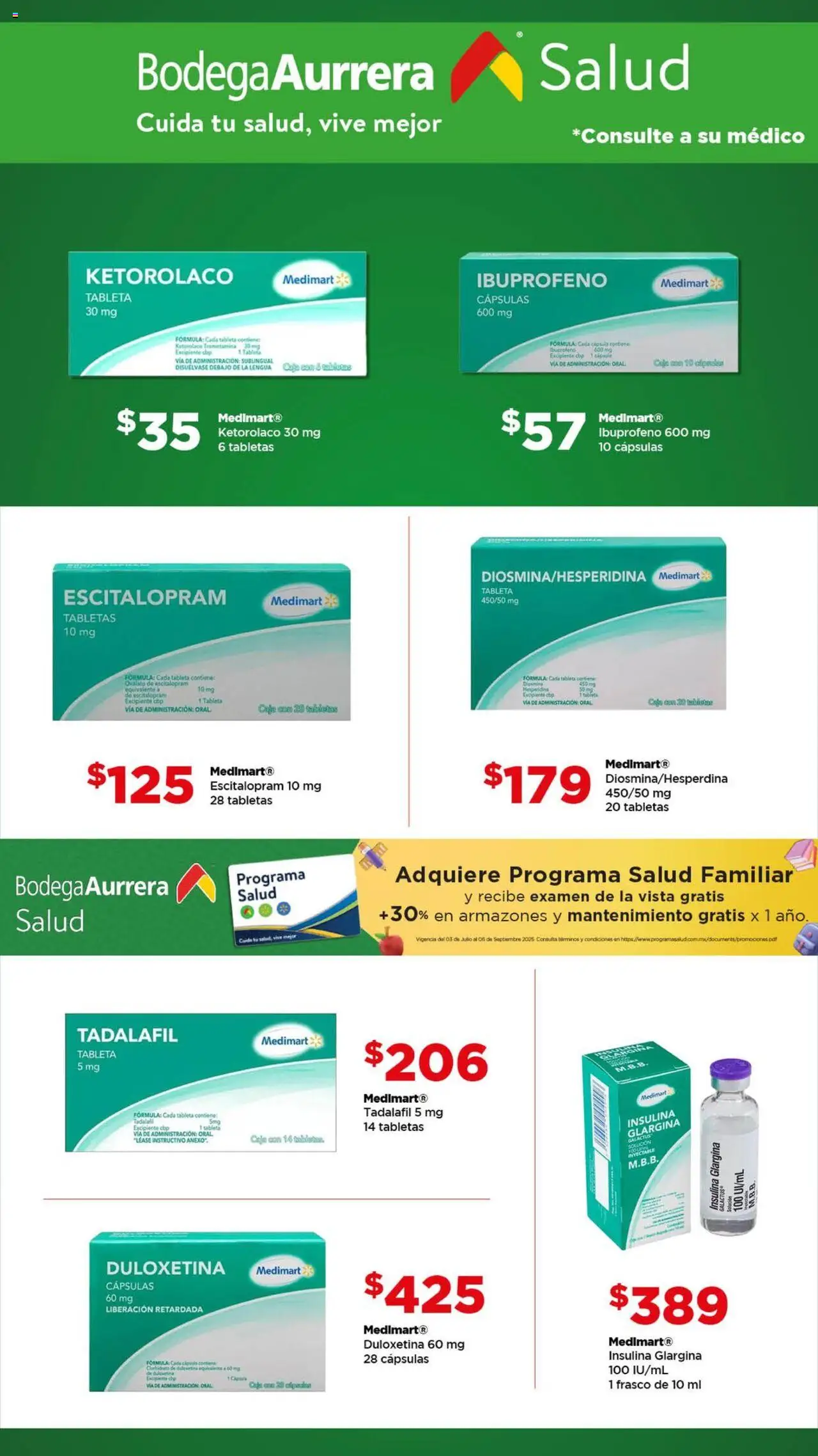 Nuevas ofertas de Bodega Aurrerá válidas en toda la República Mexicana desde el 03.07.2025. ¡Encuentra las mejores ofertas en Bodega Aurrerá folleto Medicinas! | Página: 1 | Productos: Frasco, Caja, Tableta