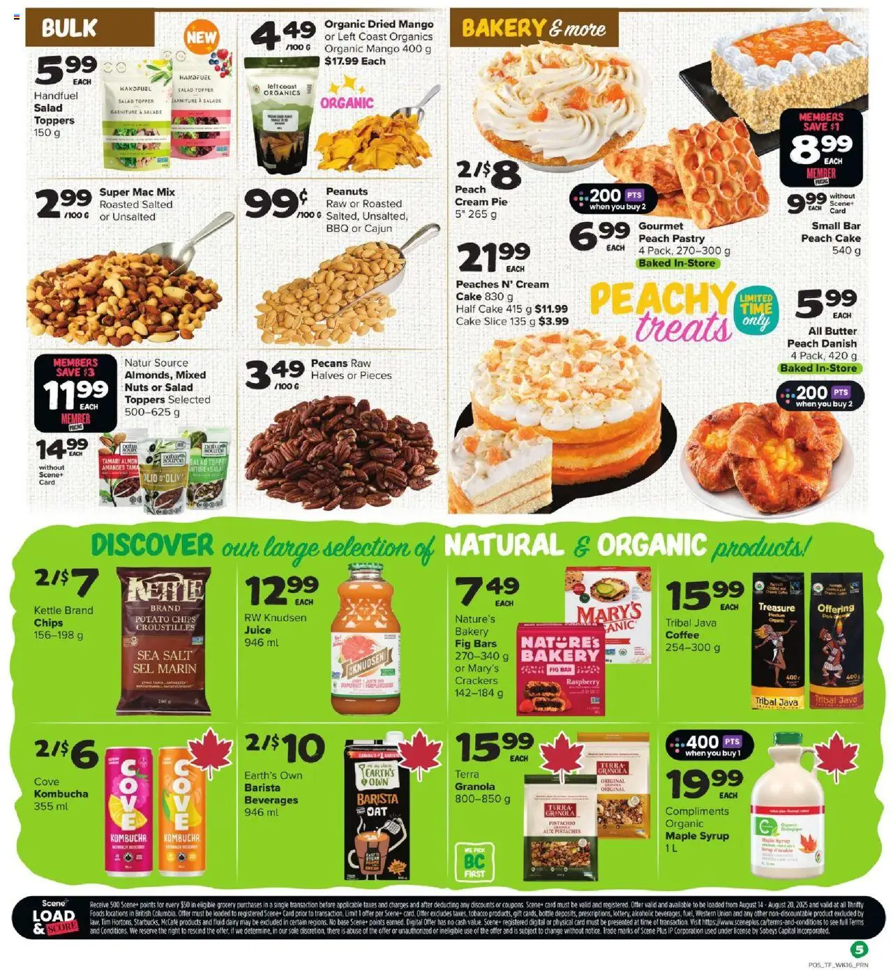 Thrifty Foods flyer valid from 14.08.2025 | Page: 7 | Products: Nuts, Salad, Bakery, Juice