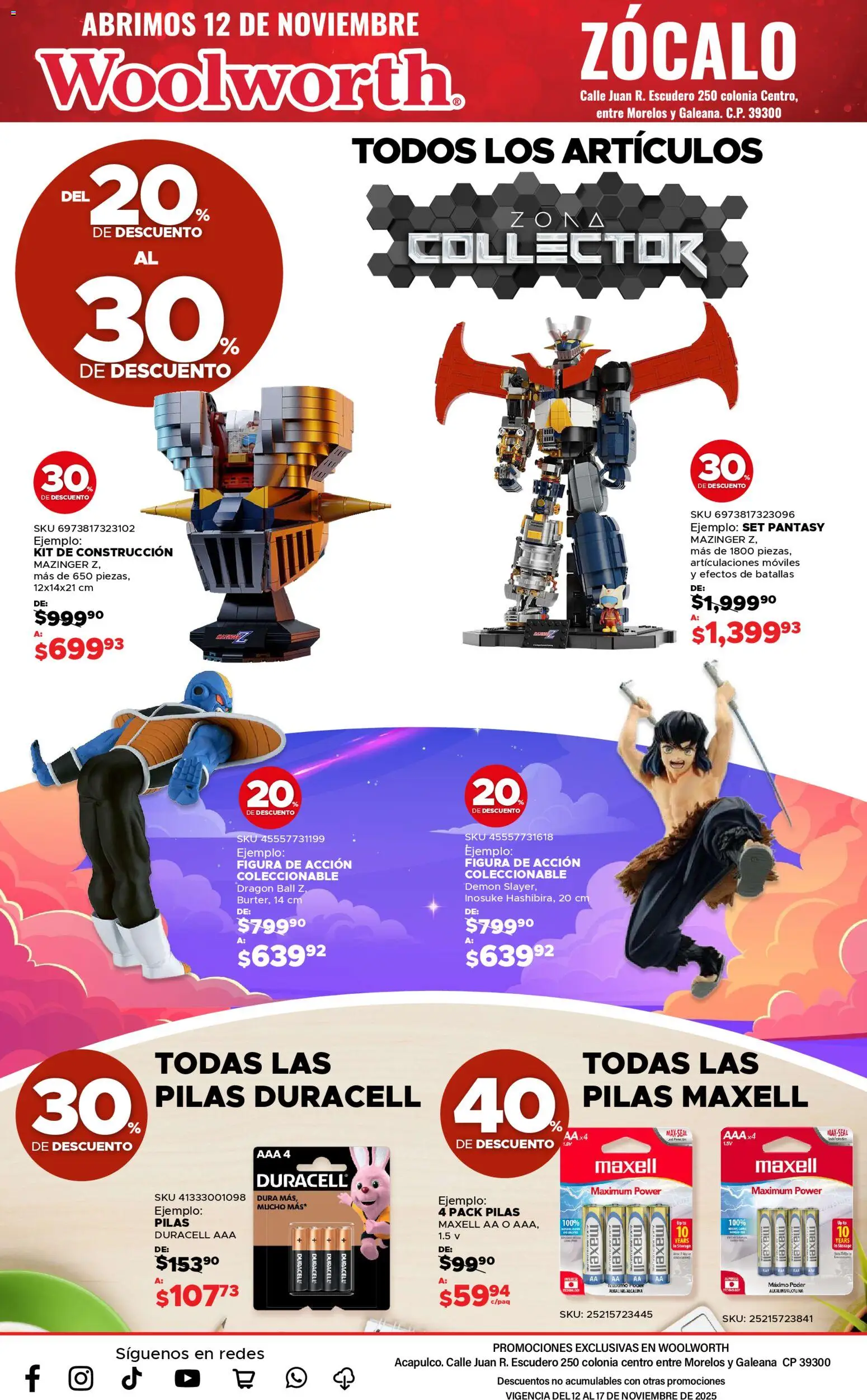 Nuevas ofertas de Del Sol y Woolworth válidas en toda la República Mexicana desde el 12.11.2025. ¡Encuentra las mejores ofertas en Del Sol y Woolworth catálogo Apertura Acapulco Centro 217! | Página: 5 | Productos: Zócalo, Pilas