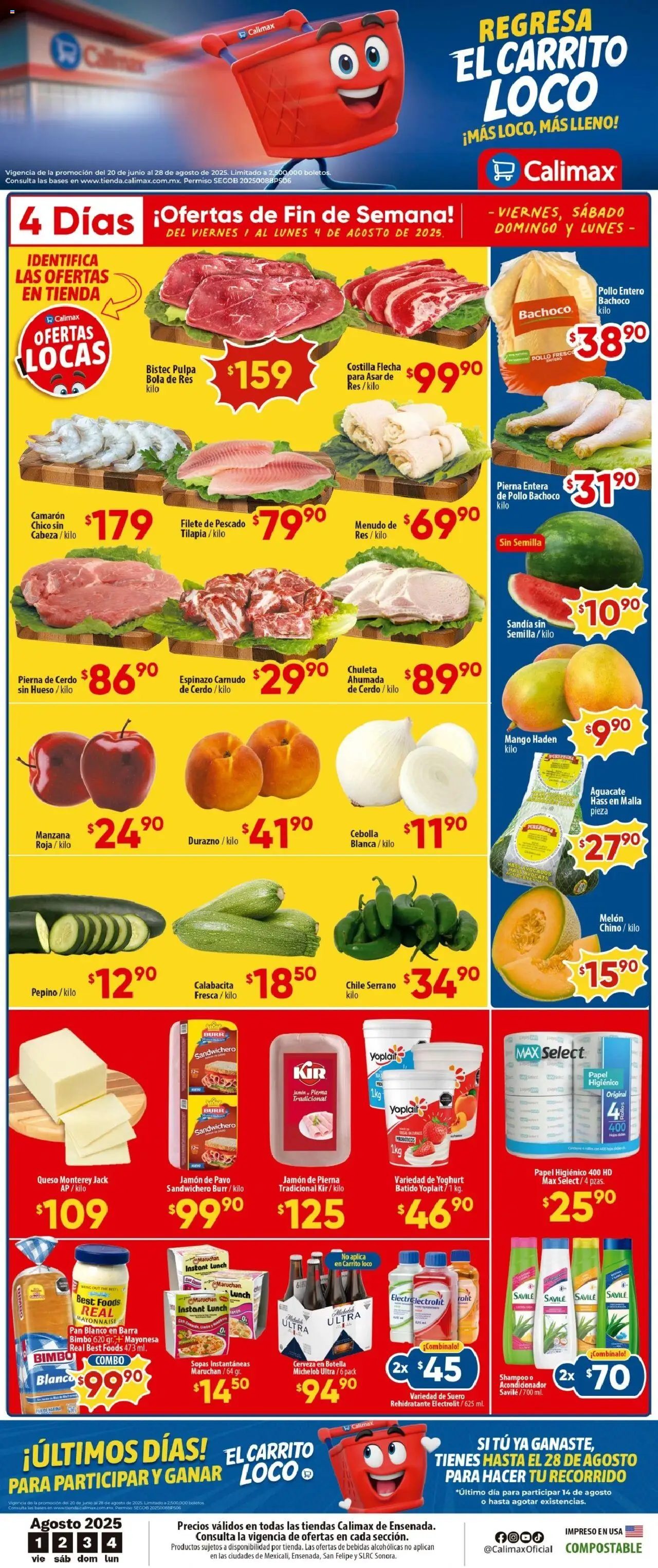 Nuevas ofertas de Calimax válidas en toda la República Mexicana desde el 01.08.2025. ¡Encuentra las mejores ofertas en Calimax - Folleto Ensenada! | Página: 1 | Productos: Queso, Cerveza, Botella, Acondicionador