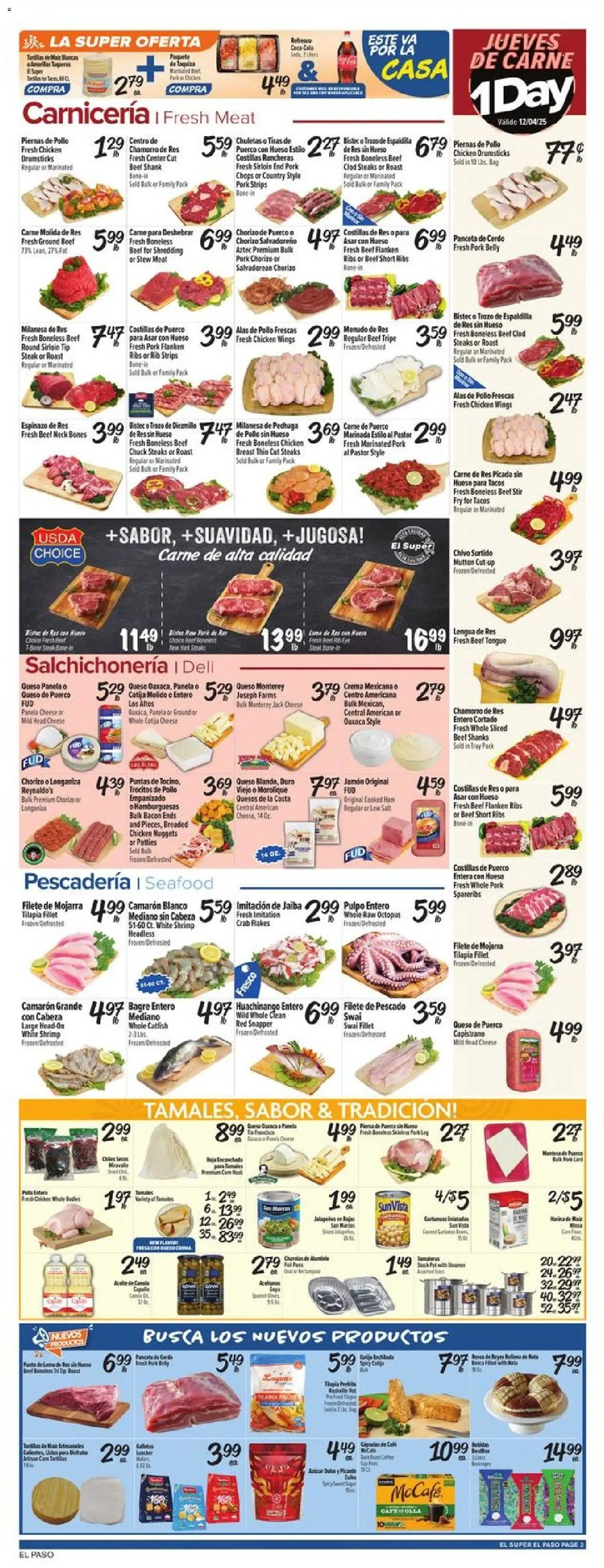 El Super Weekly Ad - TX - valid from 03.12.2025 | Page: 3 | Products: Ham, Pork, Beef, Seafood