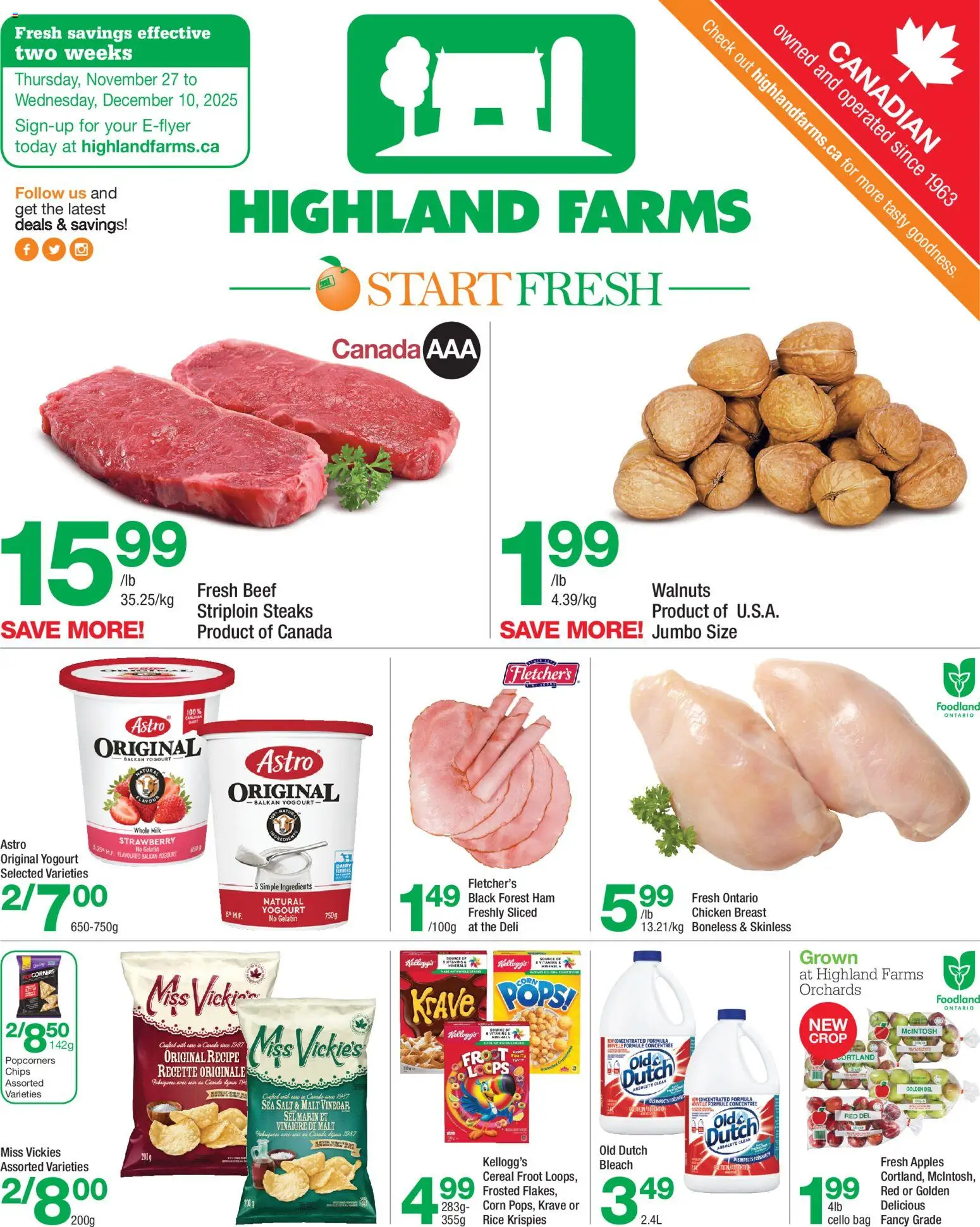 Highland Farms flyer valid from 27.11.2025 | Page: 1 | Products: Rice, Bag, Milk, Chicken